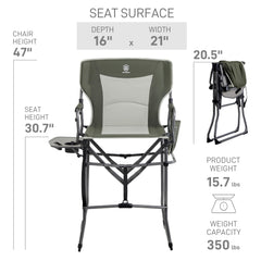 Ever Advanced compact folding directors chair shows tall height for easier kneeling and standing.
