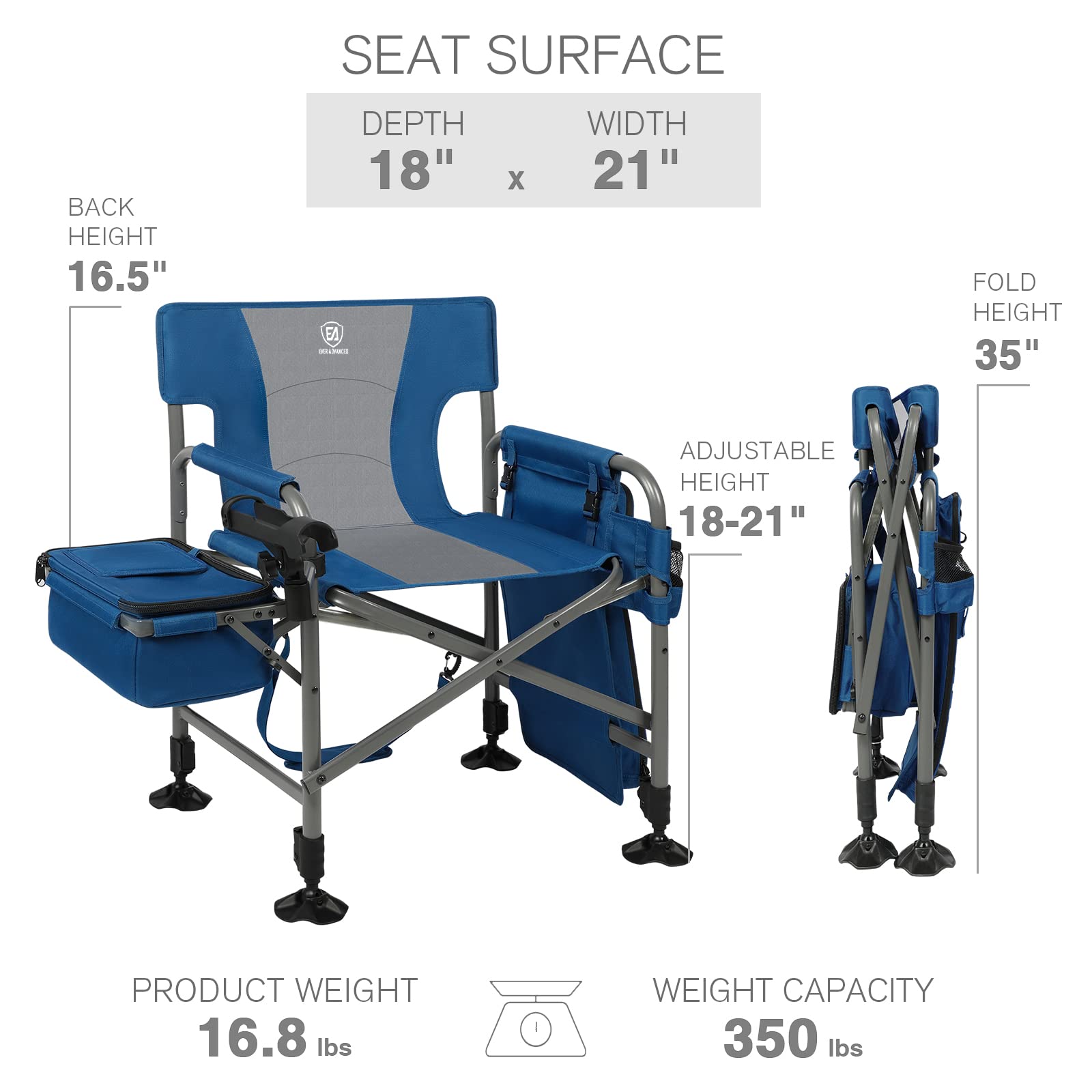 EVER ADVANCED fishing chair heavy-duty frame supports up to 350LBS