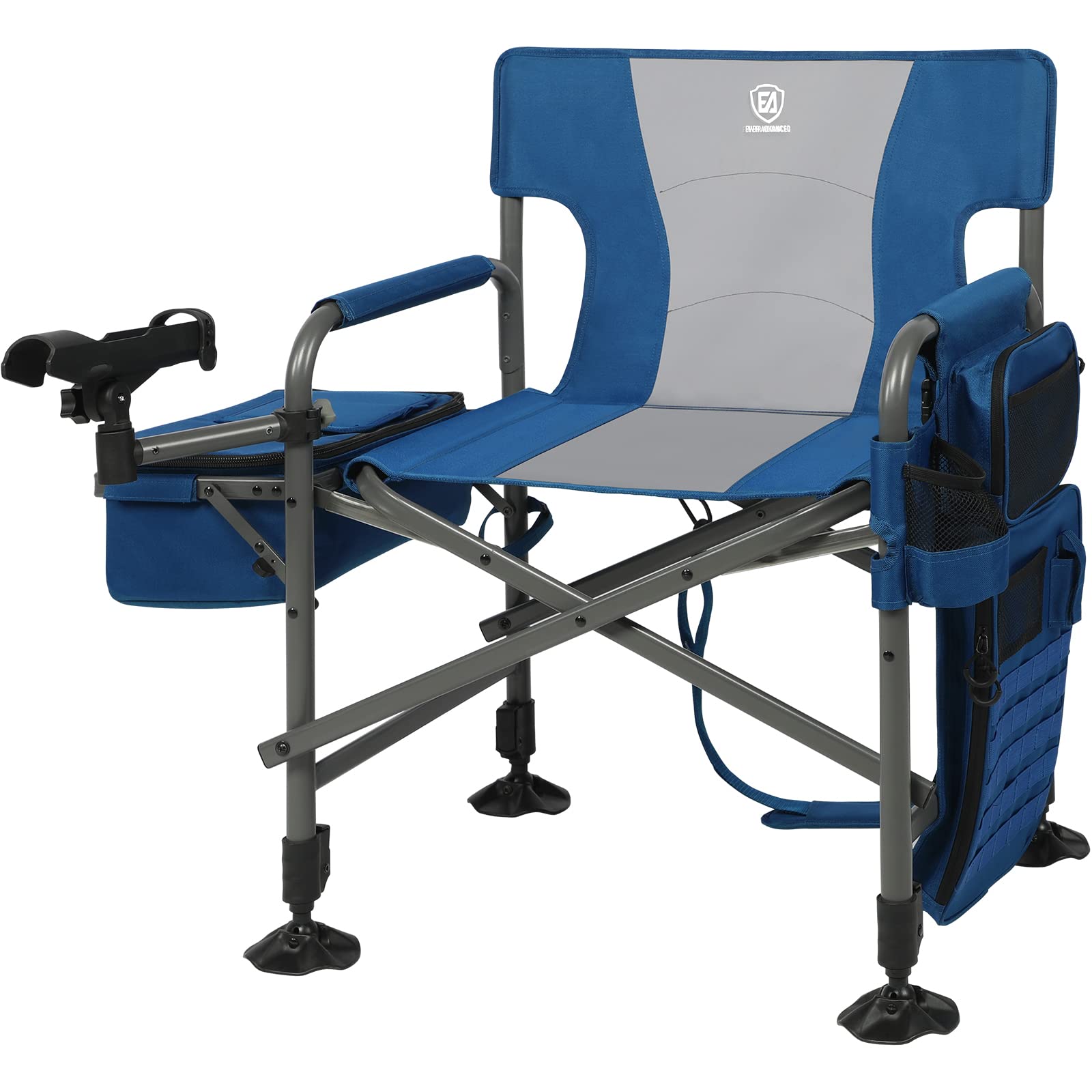 EVER ADVANCED fishing chair with rod holder on sturdy frame for hands-free fishing