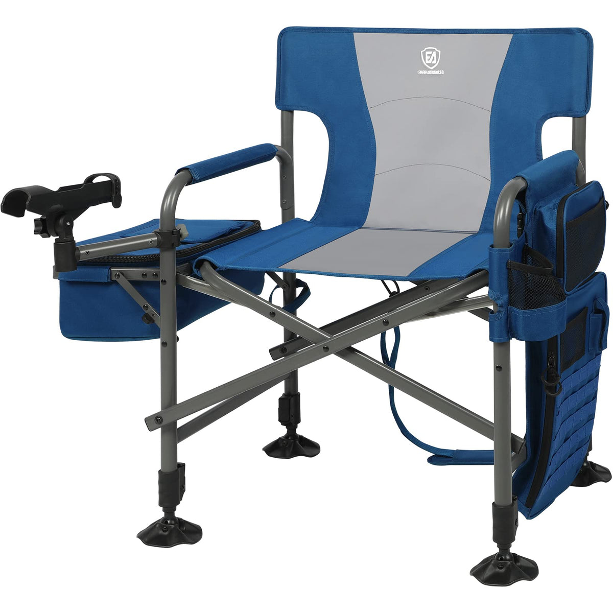 EVER ADVANCED fishing chair with rod holder on sturdy frame for hands-free fishing