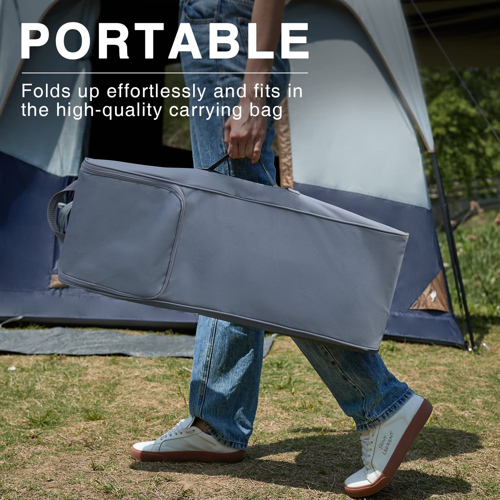 Ever Advanced cot features steel frame and durable 400D fabric.