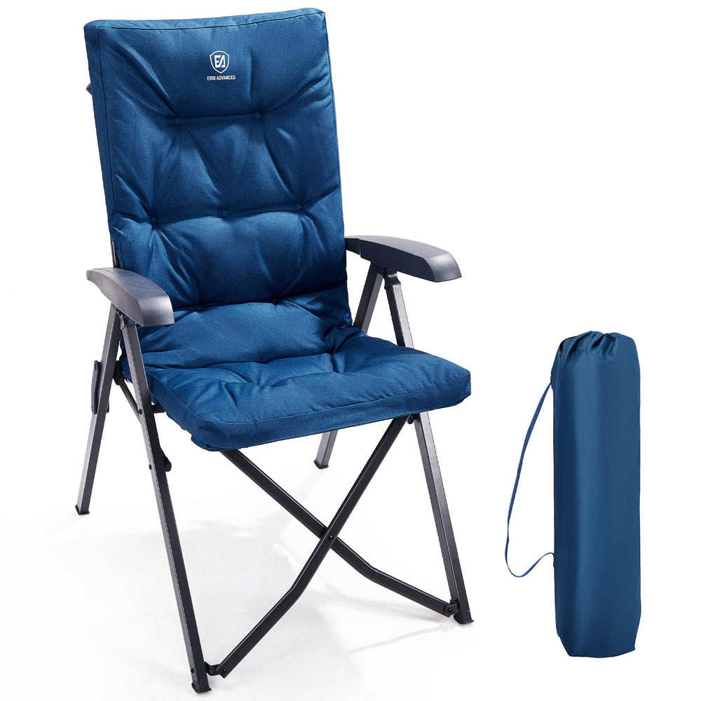 EVER ADVANCED folding padded camping chair backrest 66cm supports head and neck during relaxation.