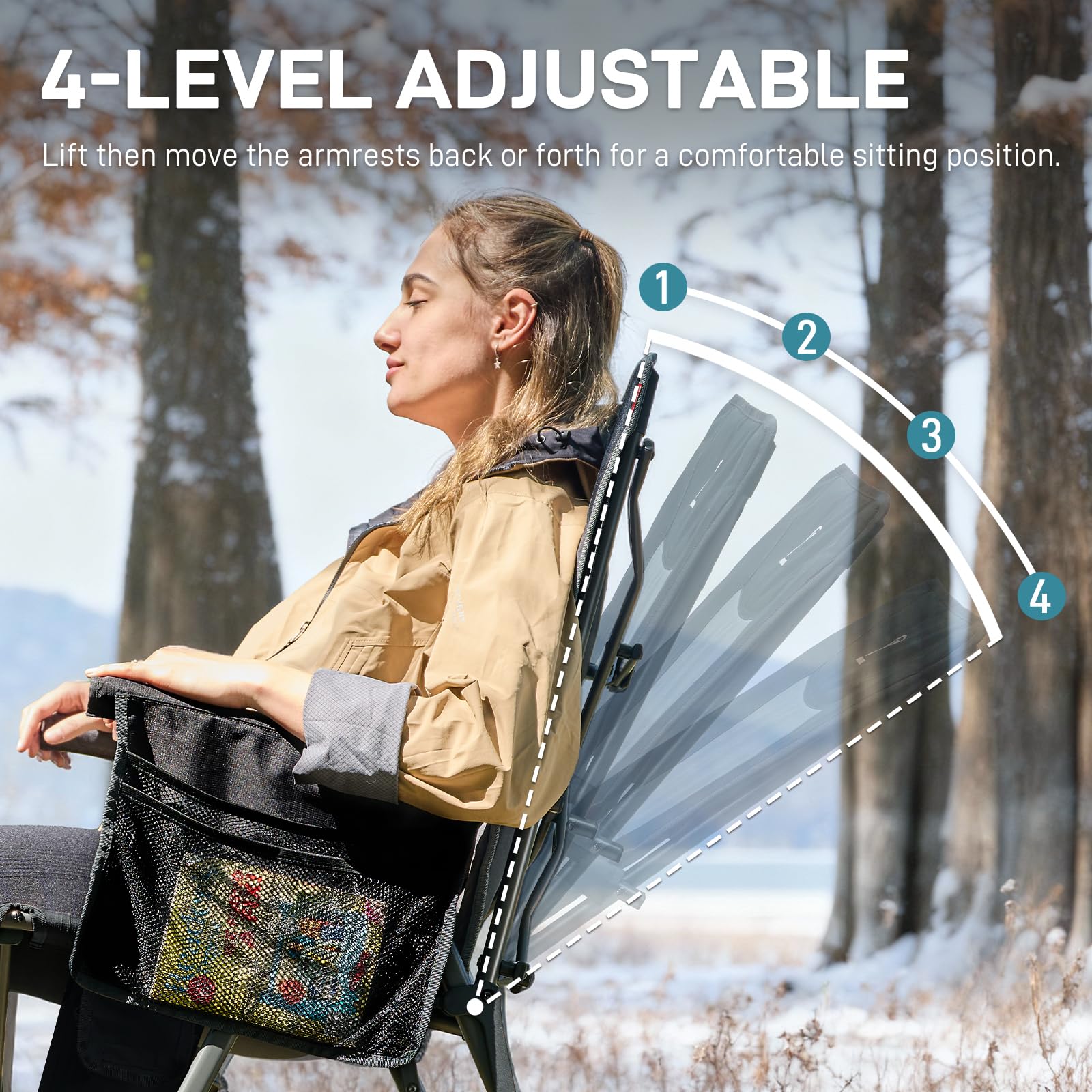 EVER ADVANCED heated camping chair dual heating keeps back and seat warm.