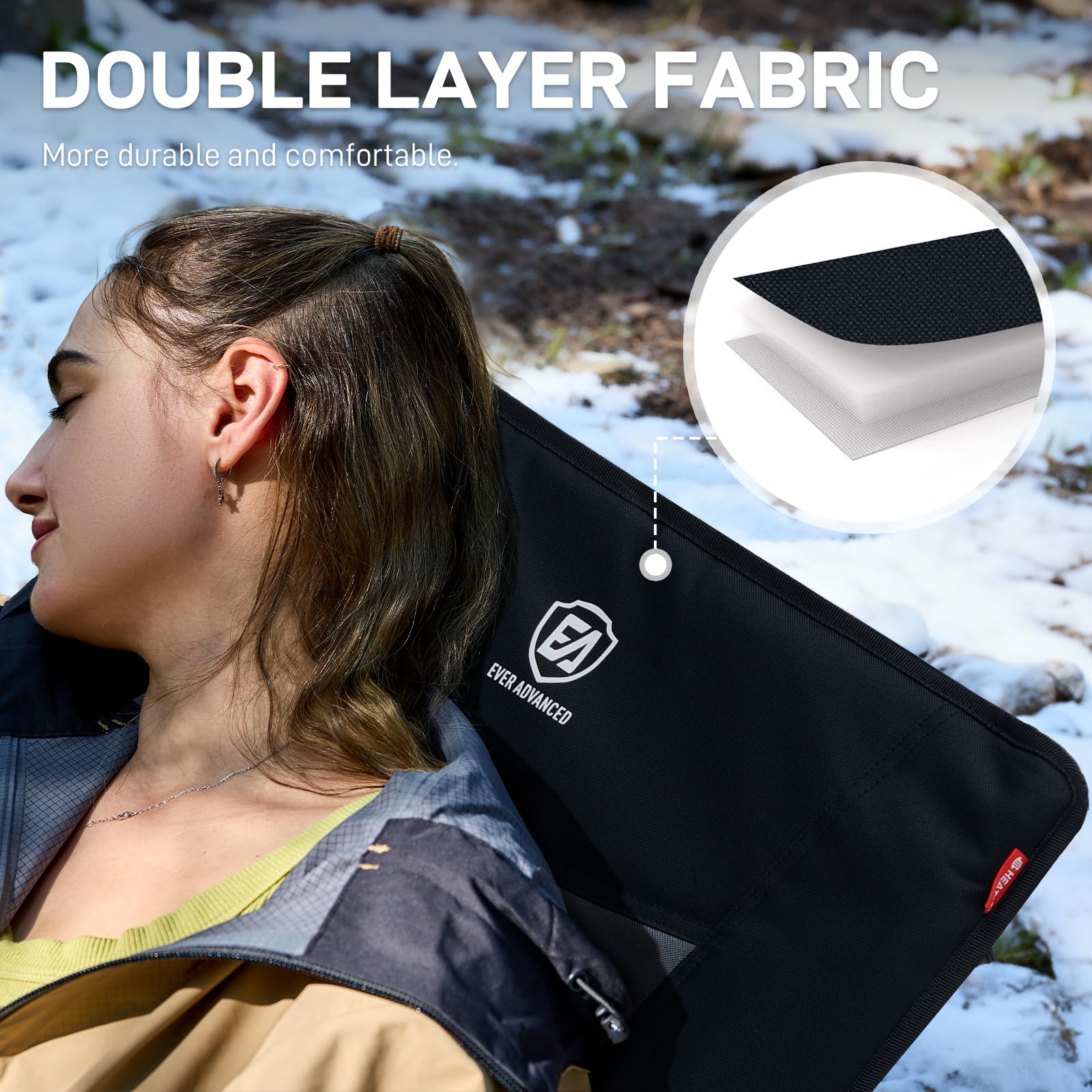EVER ADVANCED heated camping chair indoor outdoor versatility for patio or campsite.