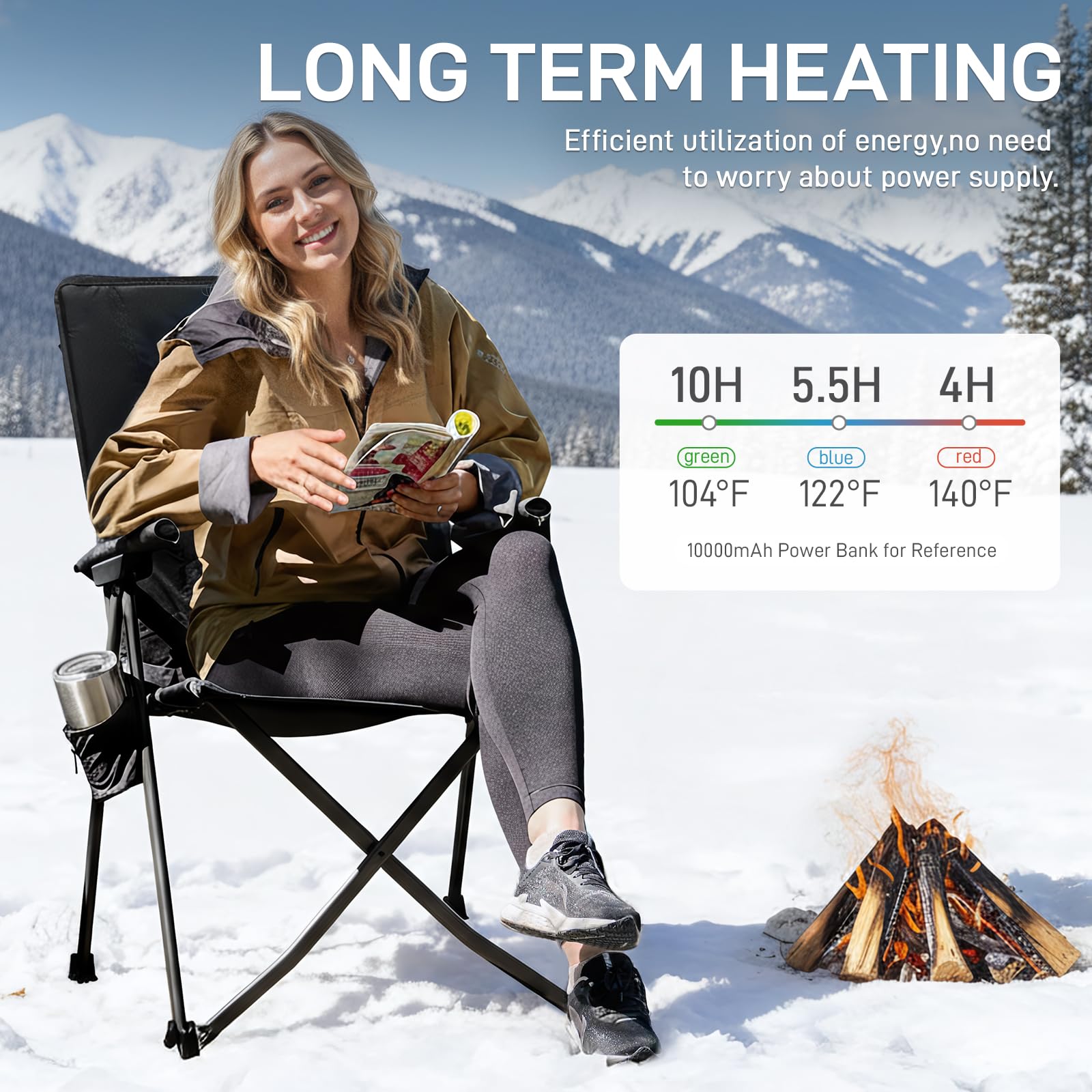 EVER ADVANCED heated camping chair portable carry bag for easy transport.