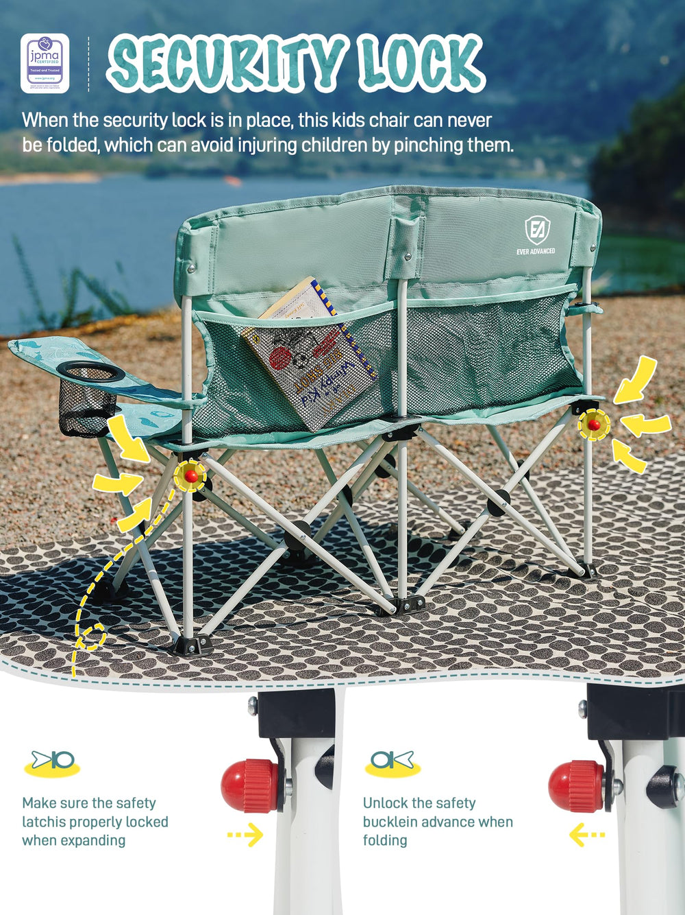 ever advanced kids double camping chair cupholders and mesh back pocket keep snacks handy