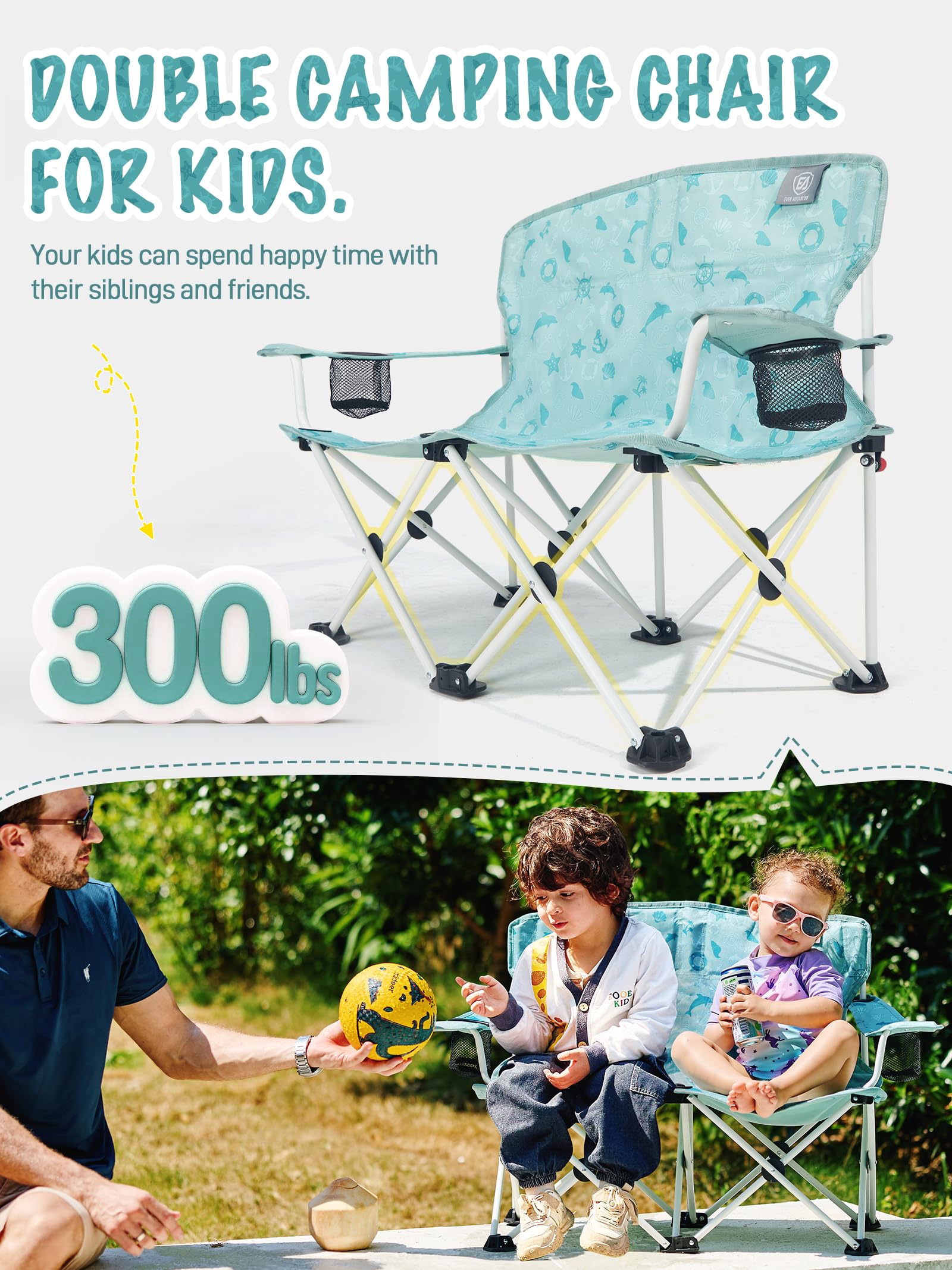 ever advanced kids double camping chair soft double-layer fabric with cotton filling