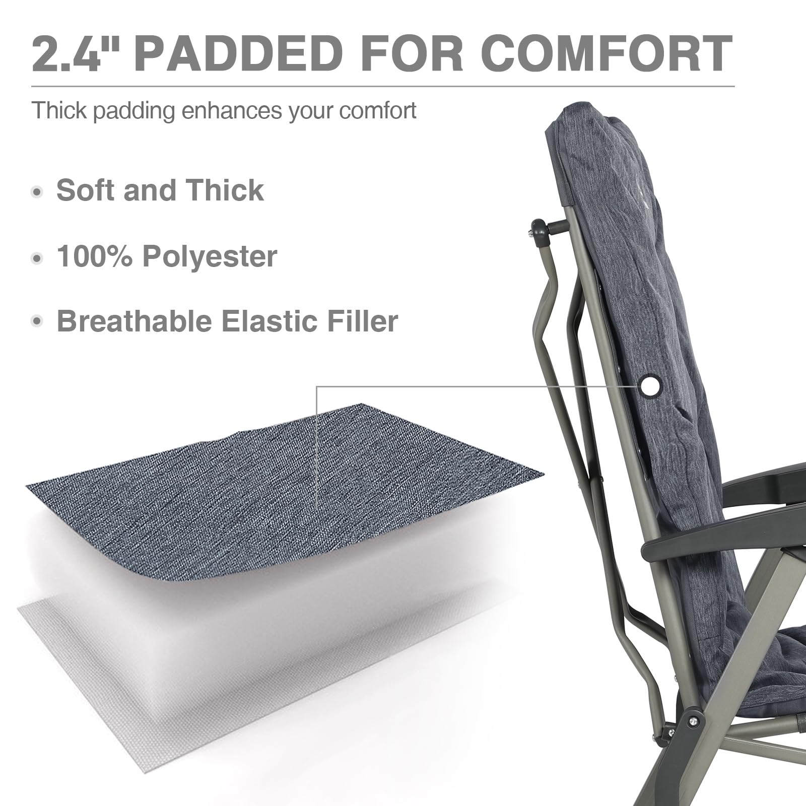 EVER ADVANCED luxury camping chair grey padded seat adds comfort on outdoor trips