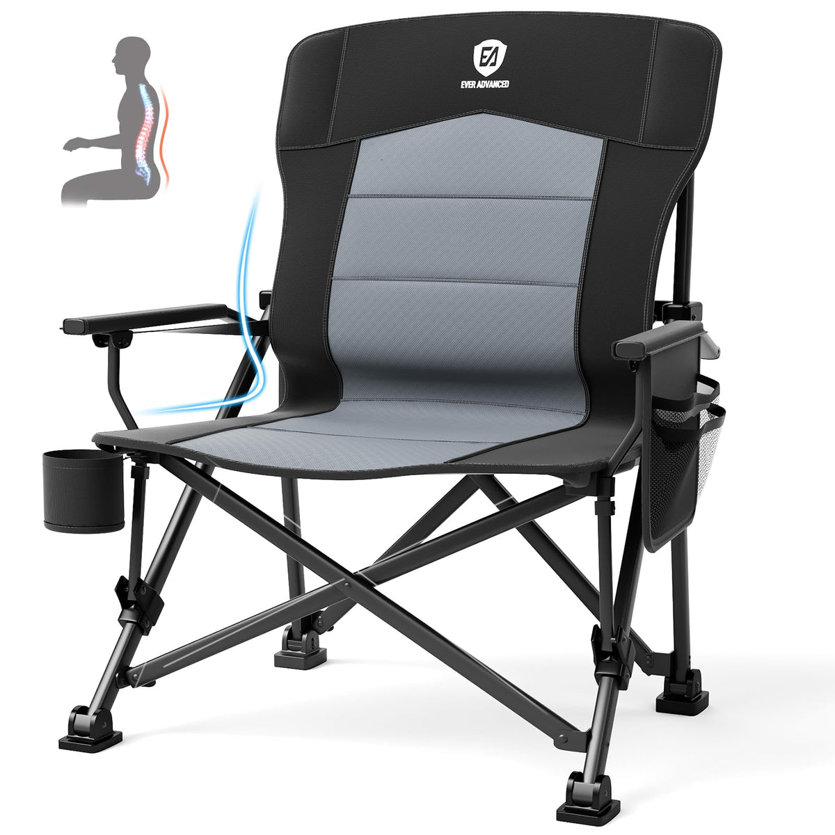 Ever Advanced oversized folding camping chair backrest offers roomy seating for extended comfort