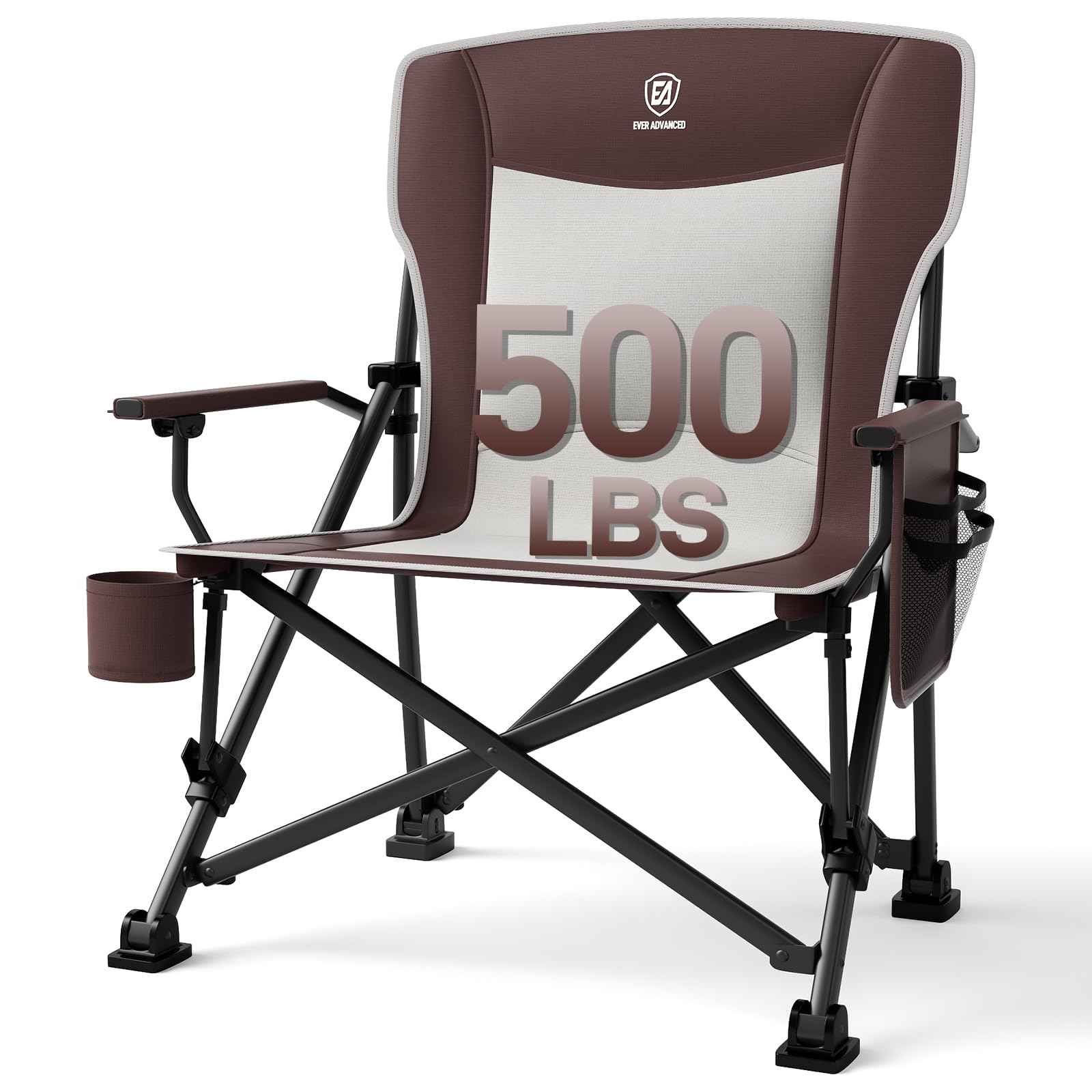EVER ADVANCED oversized folding camping chair front view with roomy seat for cross-legged comfort.