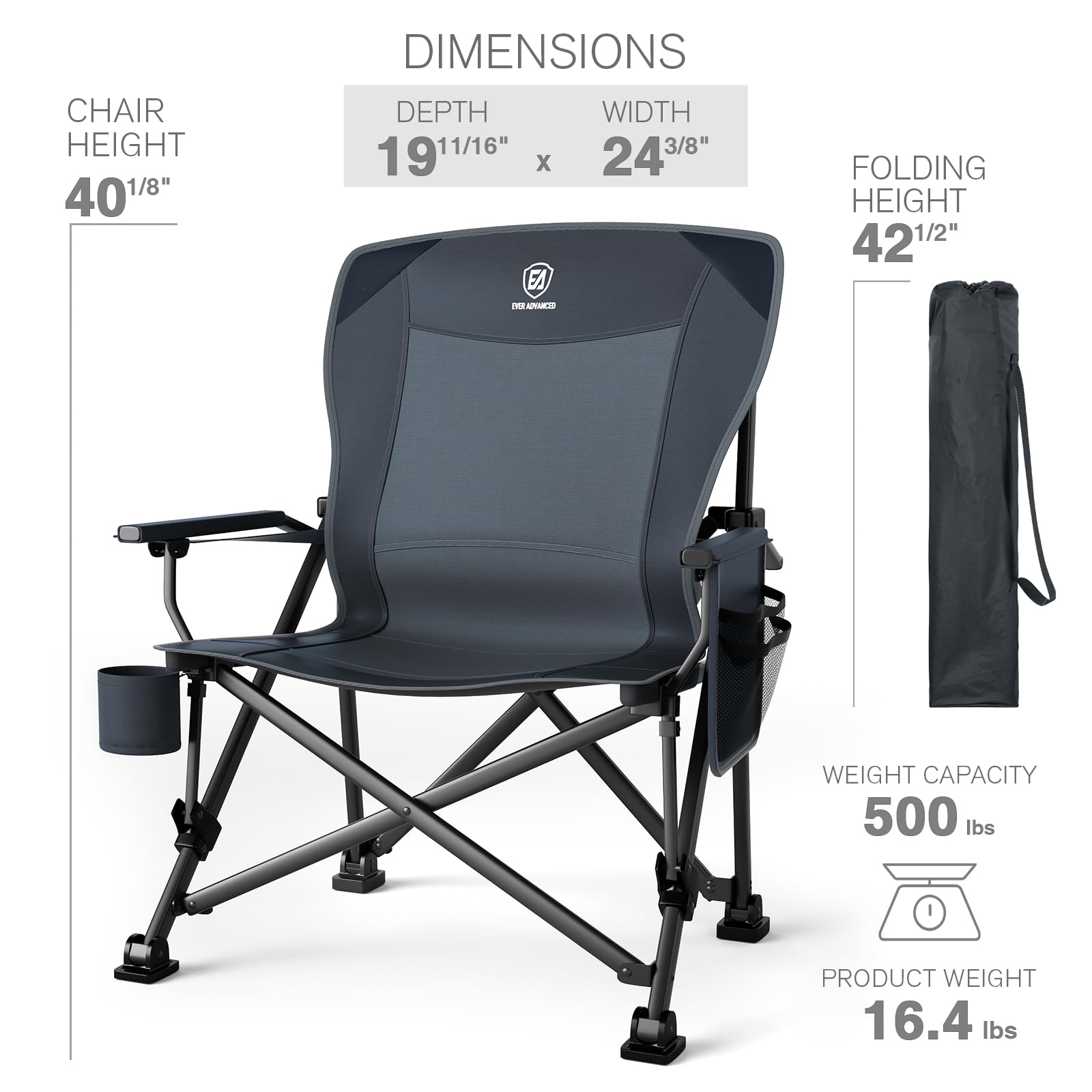 EVER ADVANCED Oversized Folding Camping Chair outdoor-use shows versatility for camping and more.