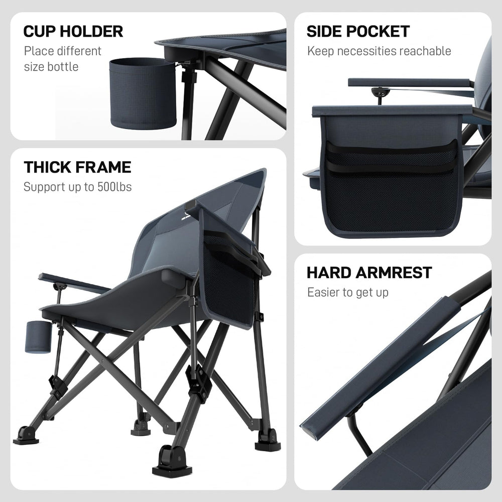 EVER ADVANCED Oversized Folding Camping Chair portable-storage highlights fold-and-go ease.