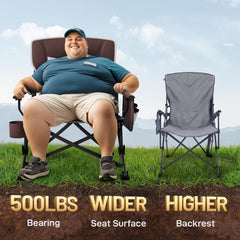 EVER ADVANCED oversized folding camping chair side pocket for convenient phone and snack storage.