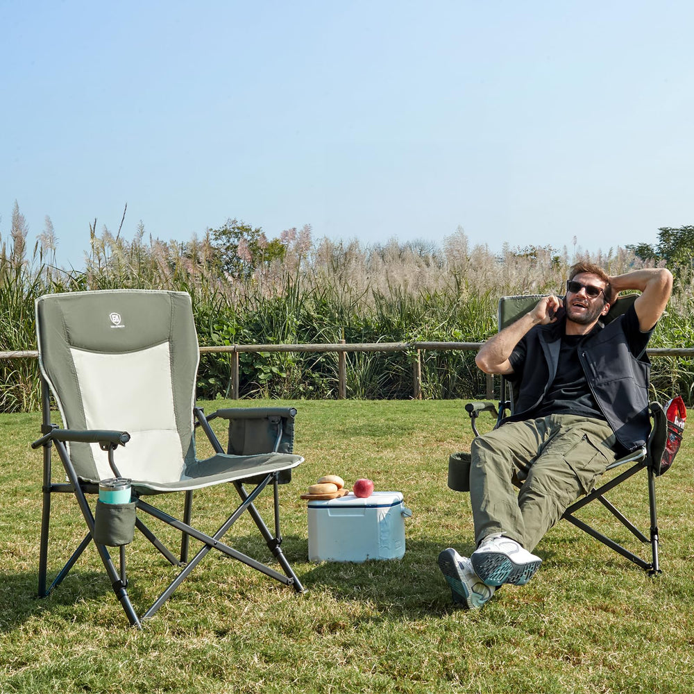 Ever Advanced oversized folding chair armrests closeup highlights sturdy support for easy standing.