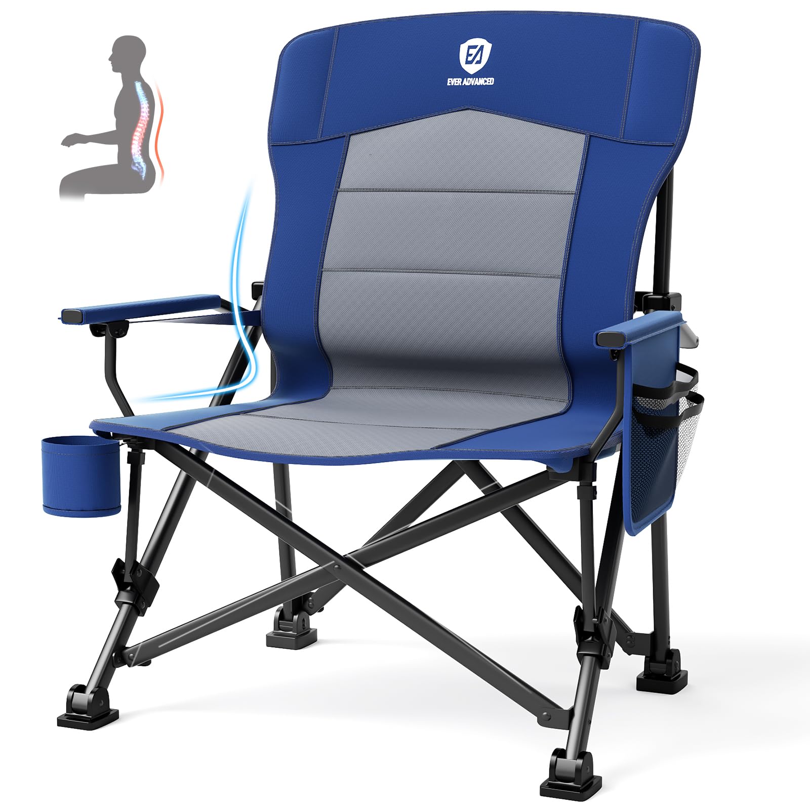 EVER ADVANCED oversized folding chair with lumbar-support for extended outdoor comfort