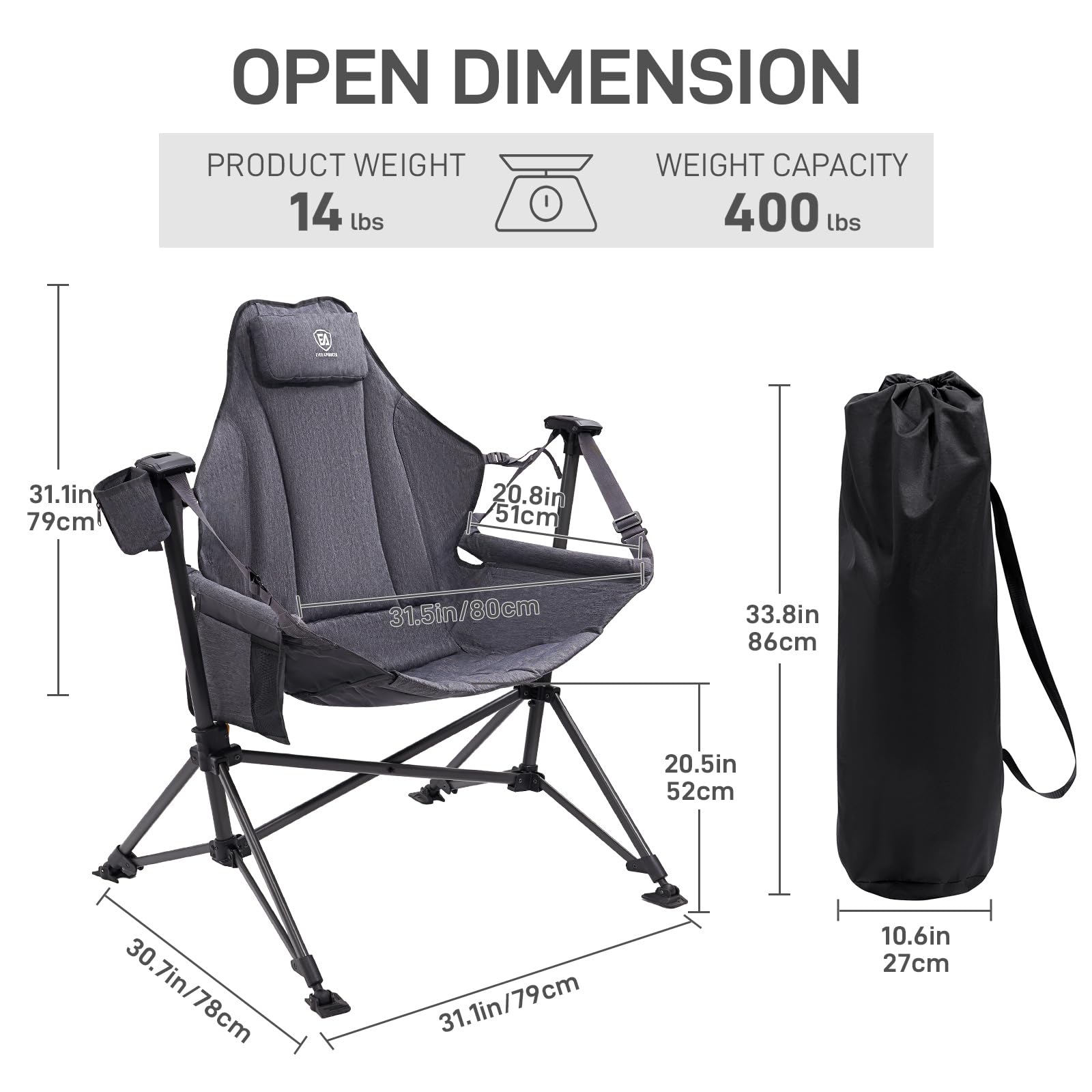 Ever Advanced padded hammock chair backrest adjustable for tailored support.