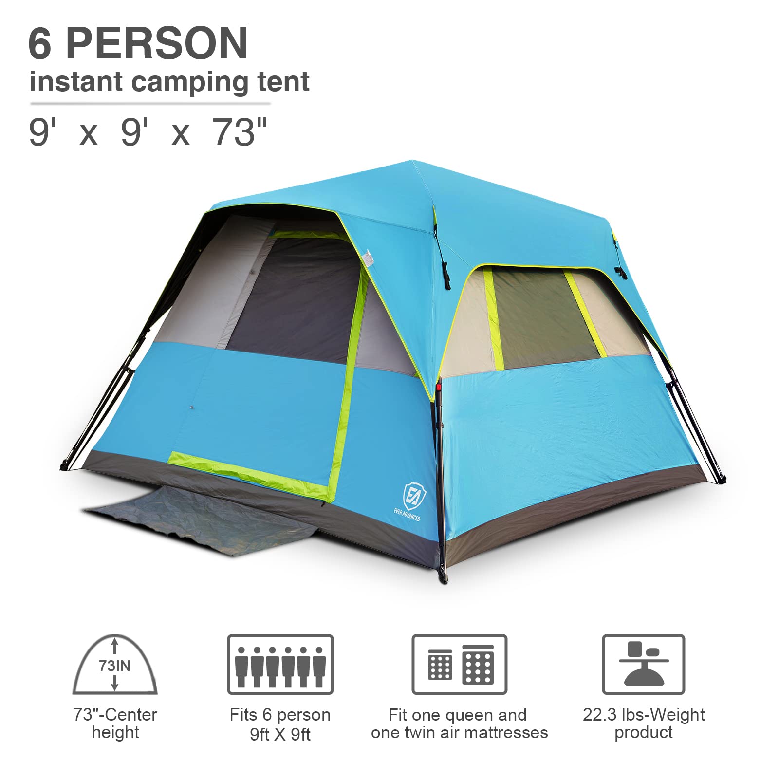 Ever Advanced rainfly provides water-resistant protection during rain.