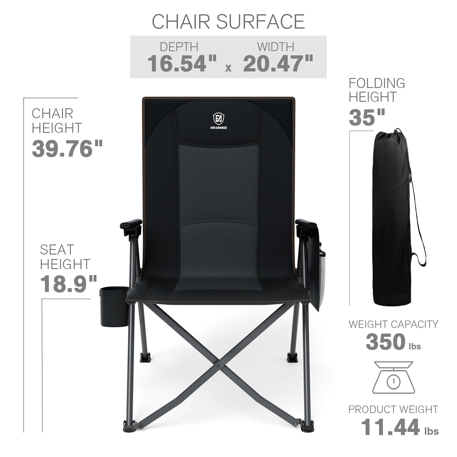 EVER ADVANCED reclining chair folded compact highlights easy storage and portability.