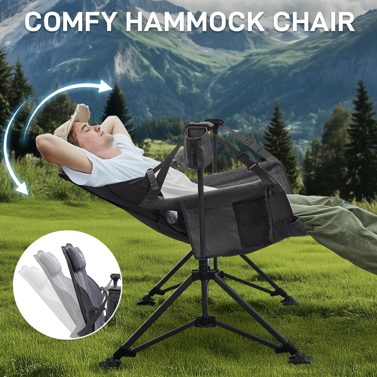 Ever Advanced hammock chair cup holder detachable for on-the-go sipping.