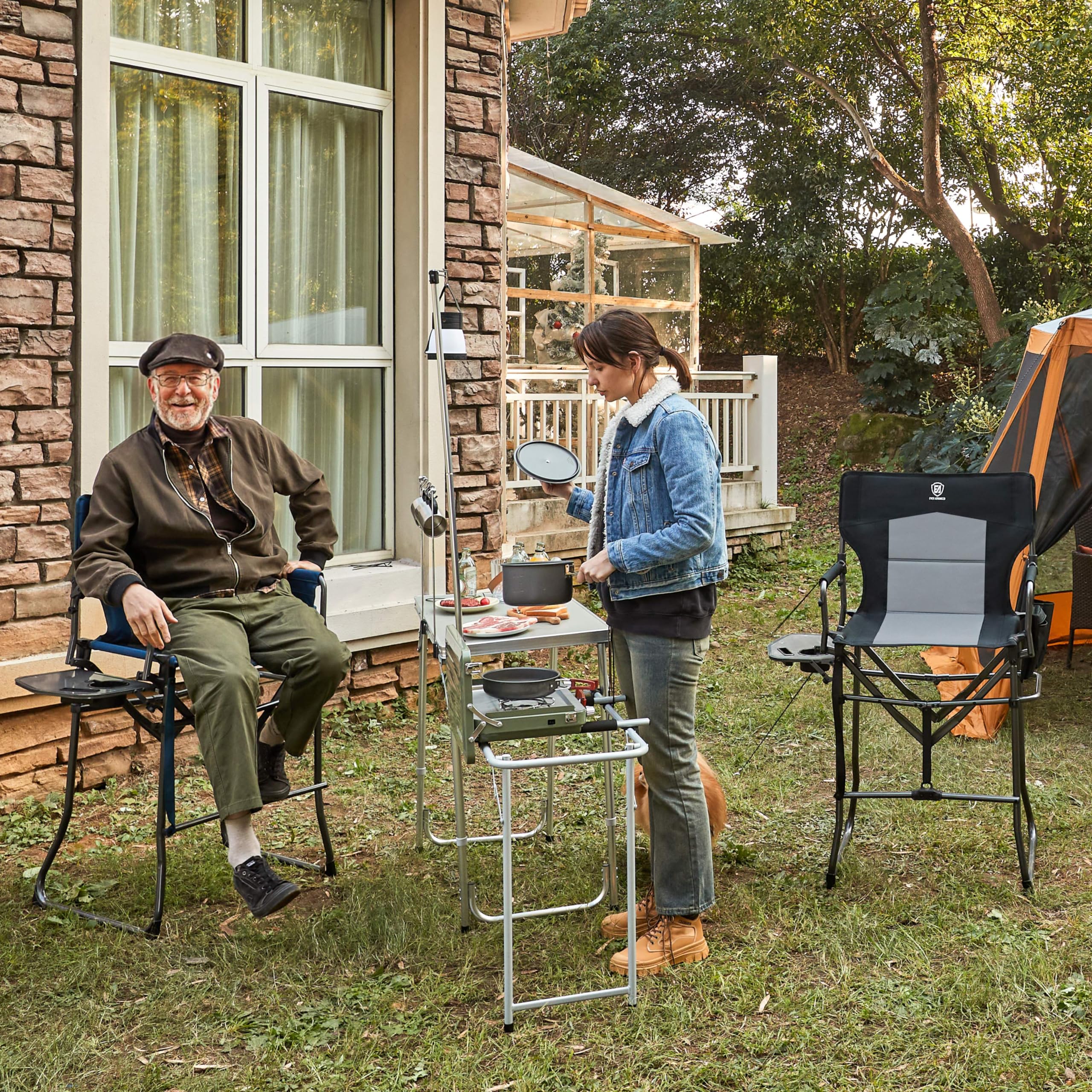 Ever Advanced tall directors chair unfolded for easy seating at events and makeup stations