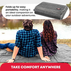 Ever Ready First Aid military wool blanket on camping bed, provides warmth