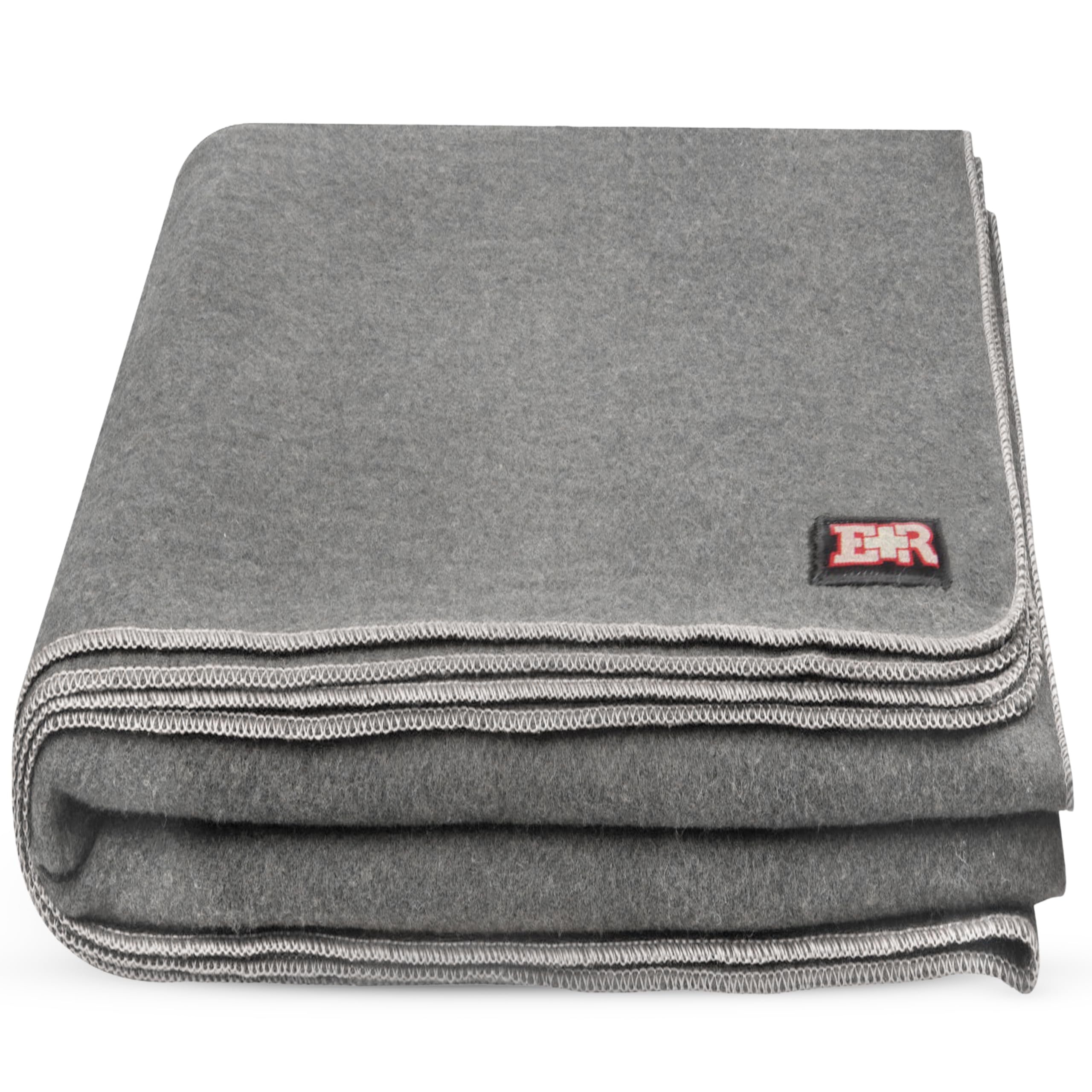Ever Ready First Aid military wool blanket, flat lay in grey, showcasing durable soft wool