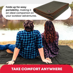 Ever Ready First Aid blanket laid out 96 by 96 inches for shared warmth.