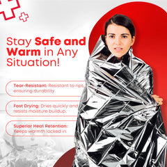 Ever Ready First Aid Mylar blanket windproof-waterproof shell keeps you protected outdoors.