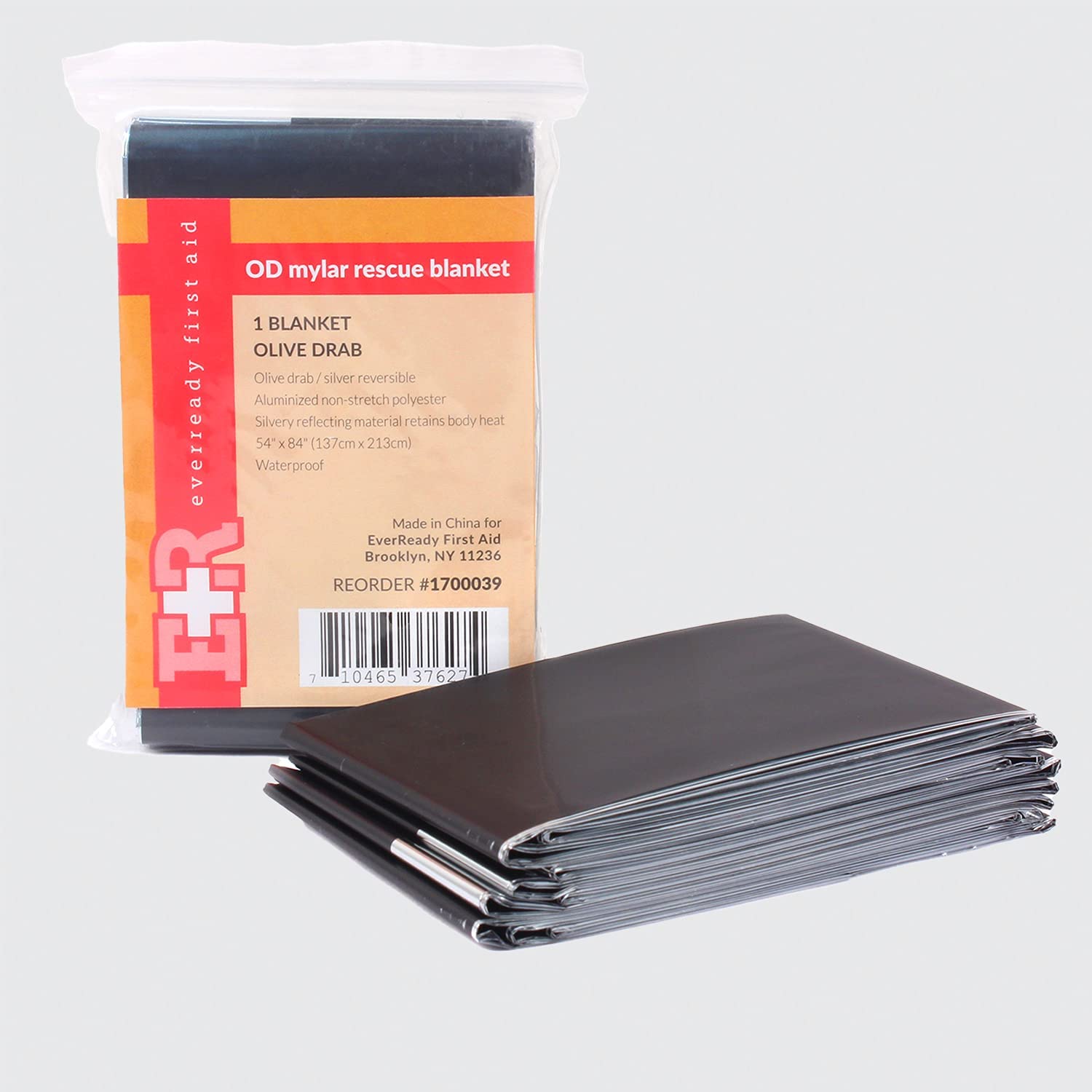 Ever Ready First Aid Mylar blanket in olive drab for outdoor preparedness.