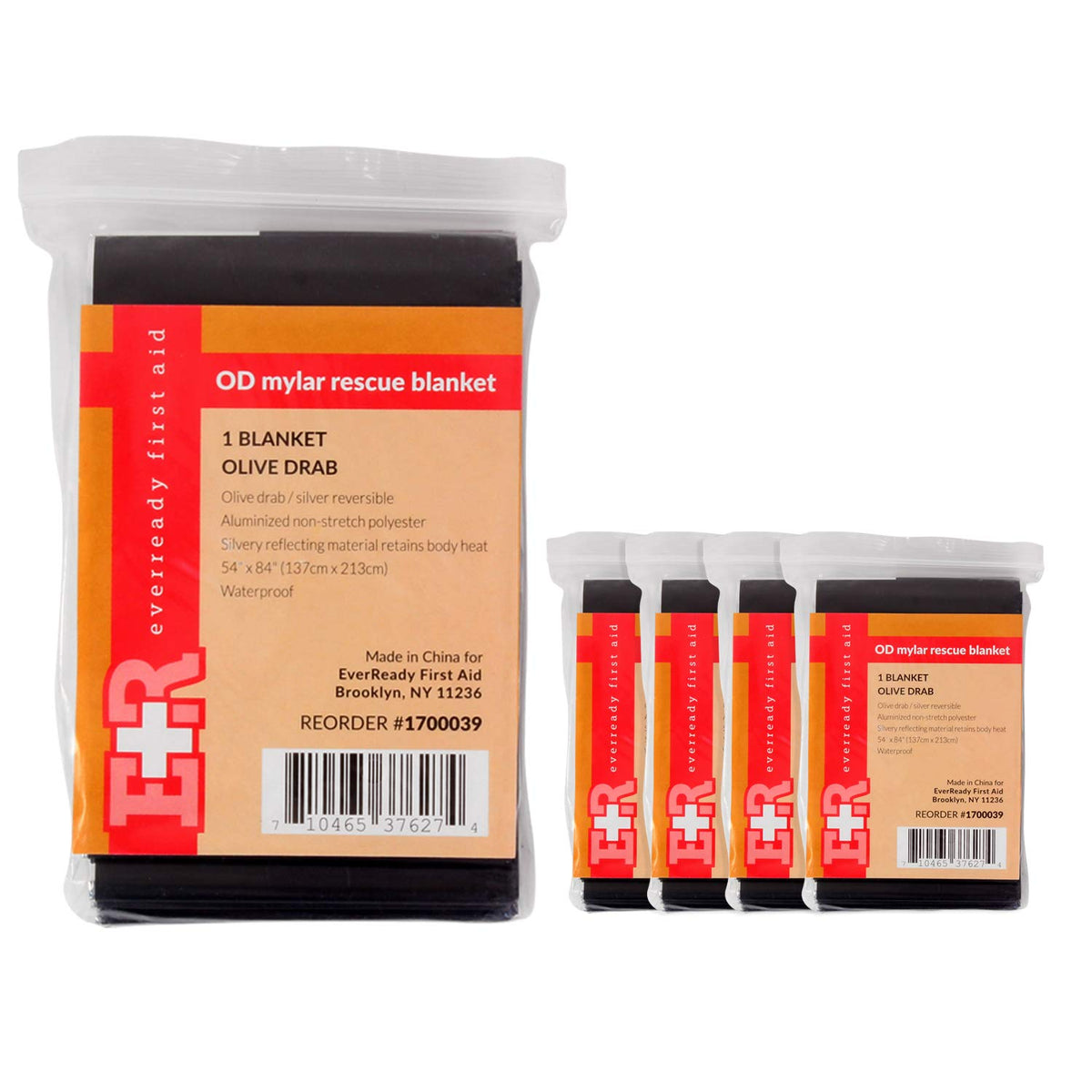 Ever Ready First Aid Mylar blanket folded for compact storage and portability.