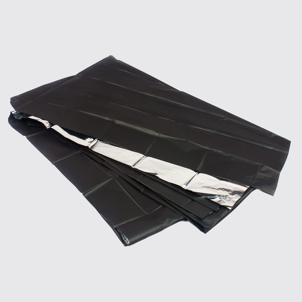 Ever Ready First Aid Mylar blanket shows double‑sided foil for durable weather protection.