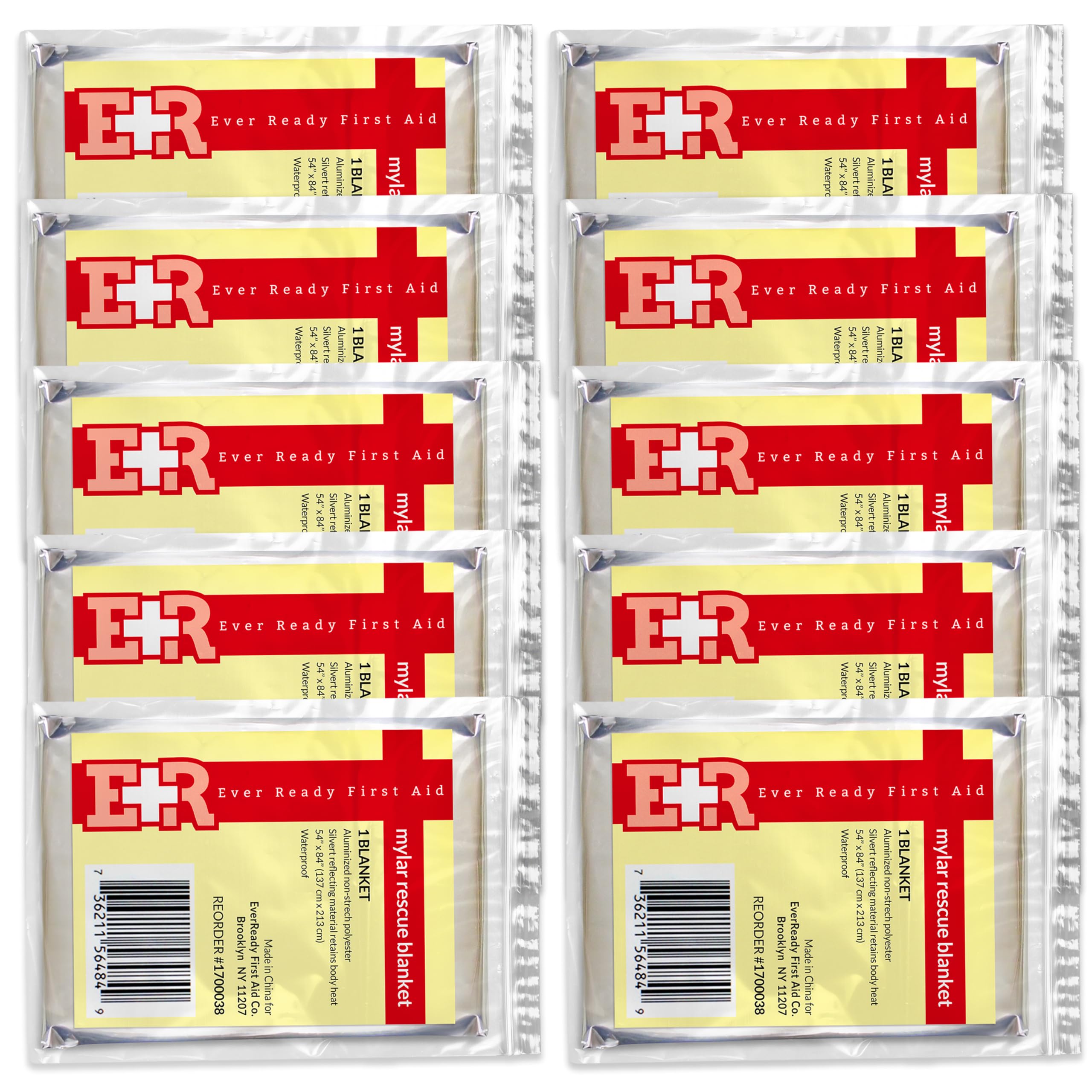 Ever Ready First Aid Mylar rescue blanket 54x84 cover showcases full-body warmth in emergencies.