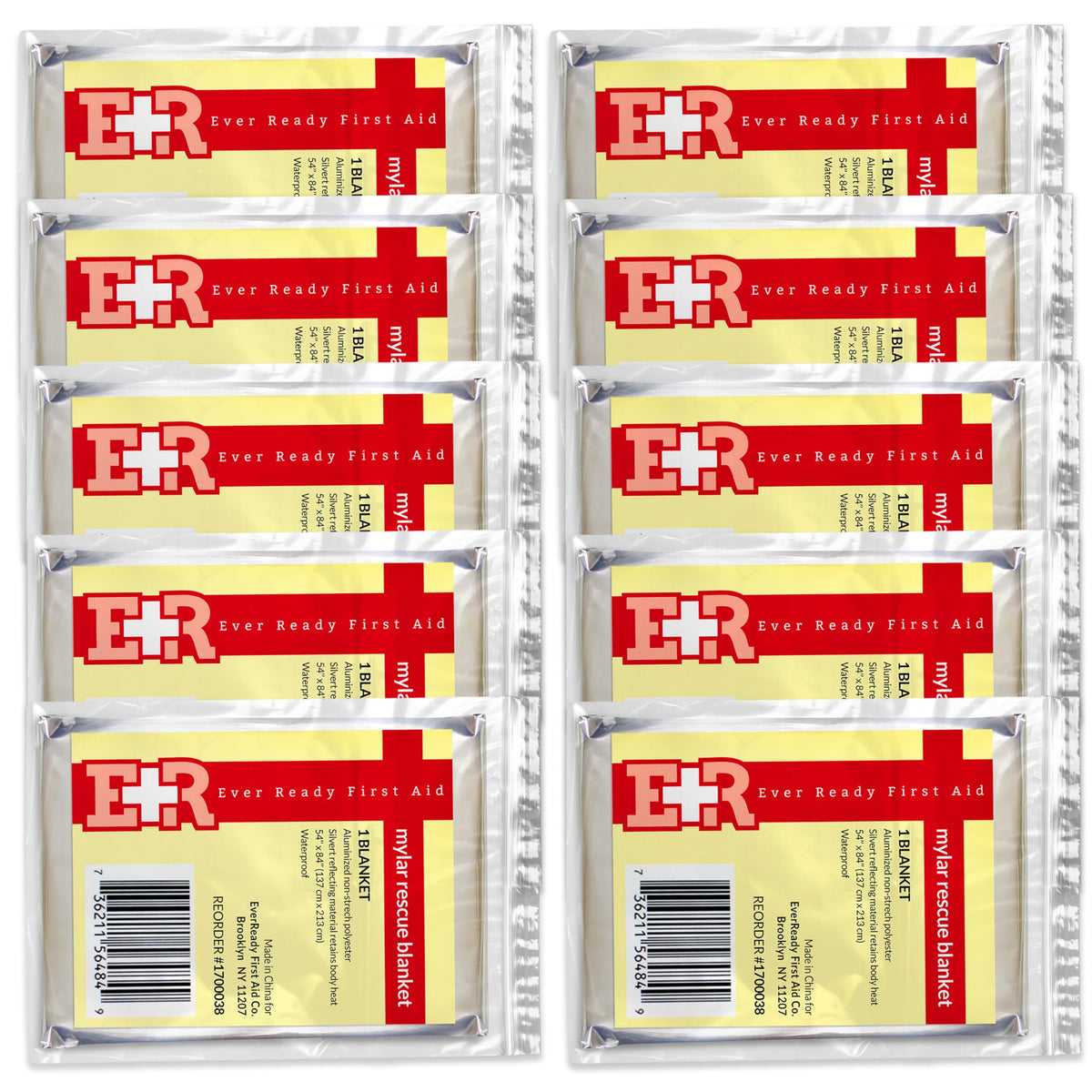 Ever Ready First Aid Mylar rescue blanket 54x84 cover showcases full-body warmth in emergencies.