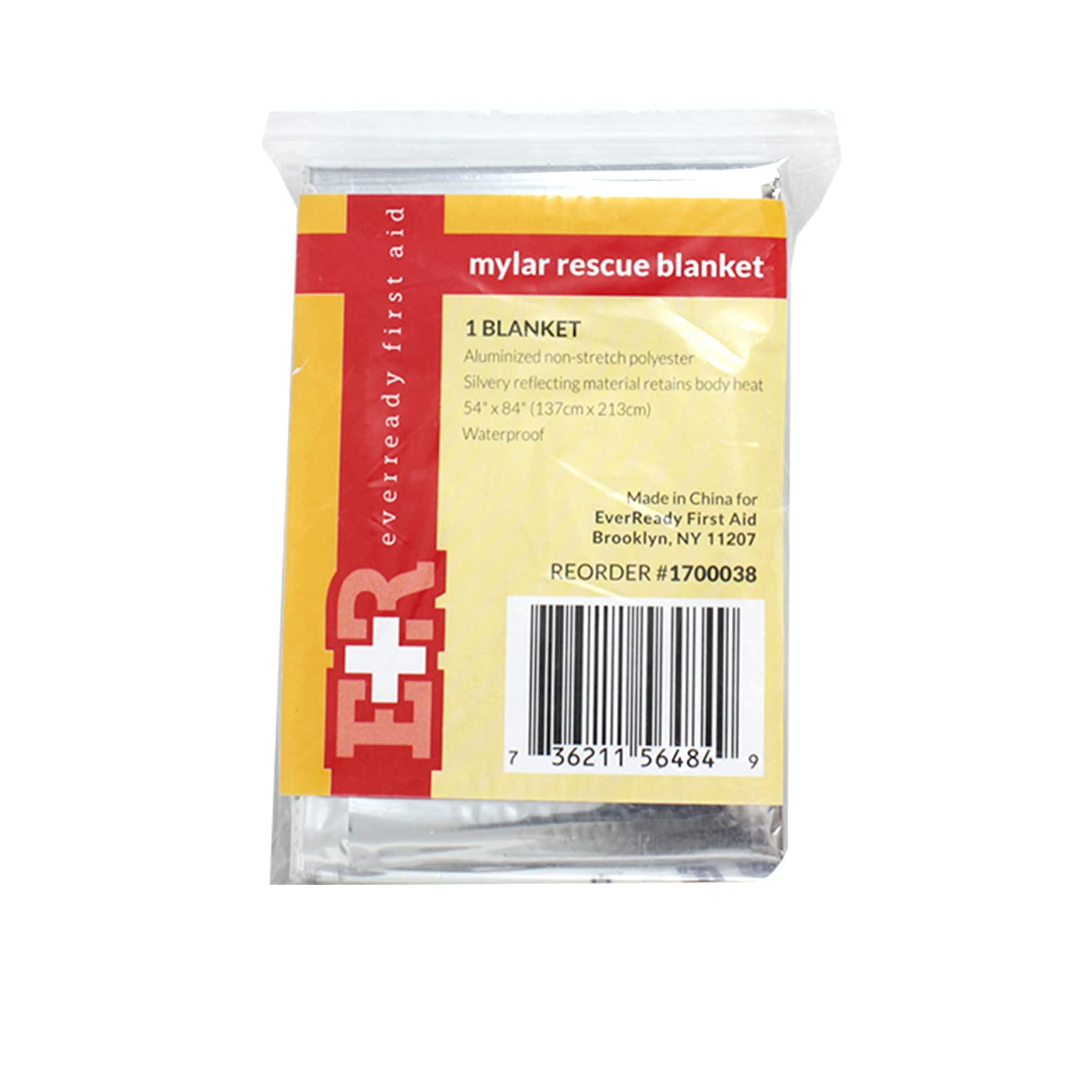Ever Ready First Aid Mylar rescue blanket used in camping setups.