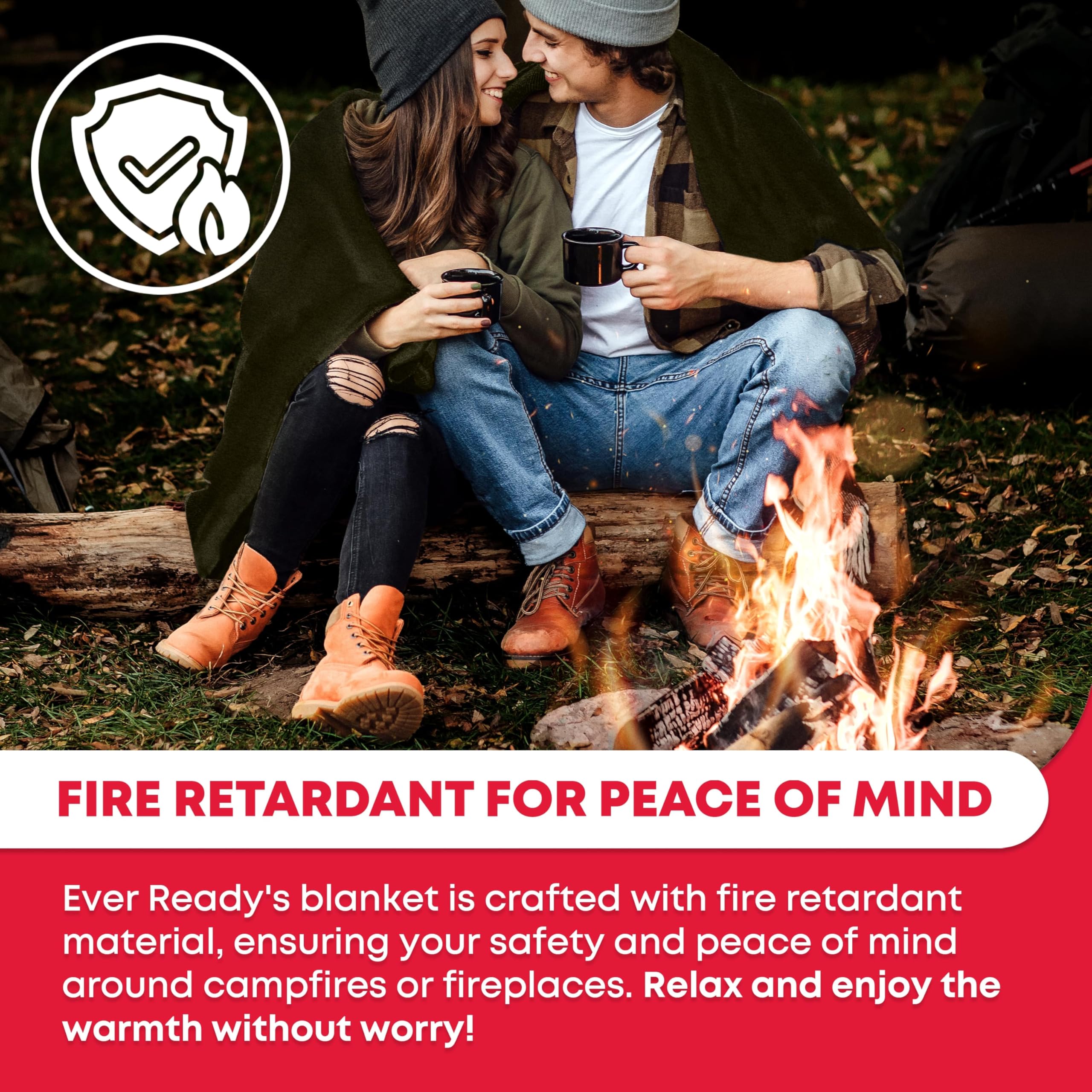 Ever Ready First Aid fire-retardant label emphasizes safety features.