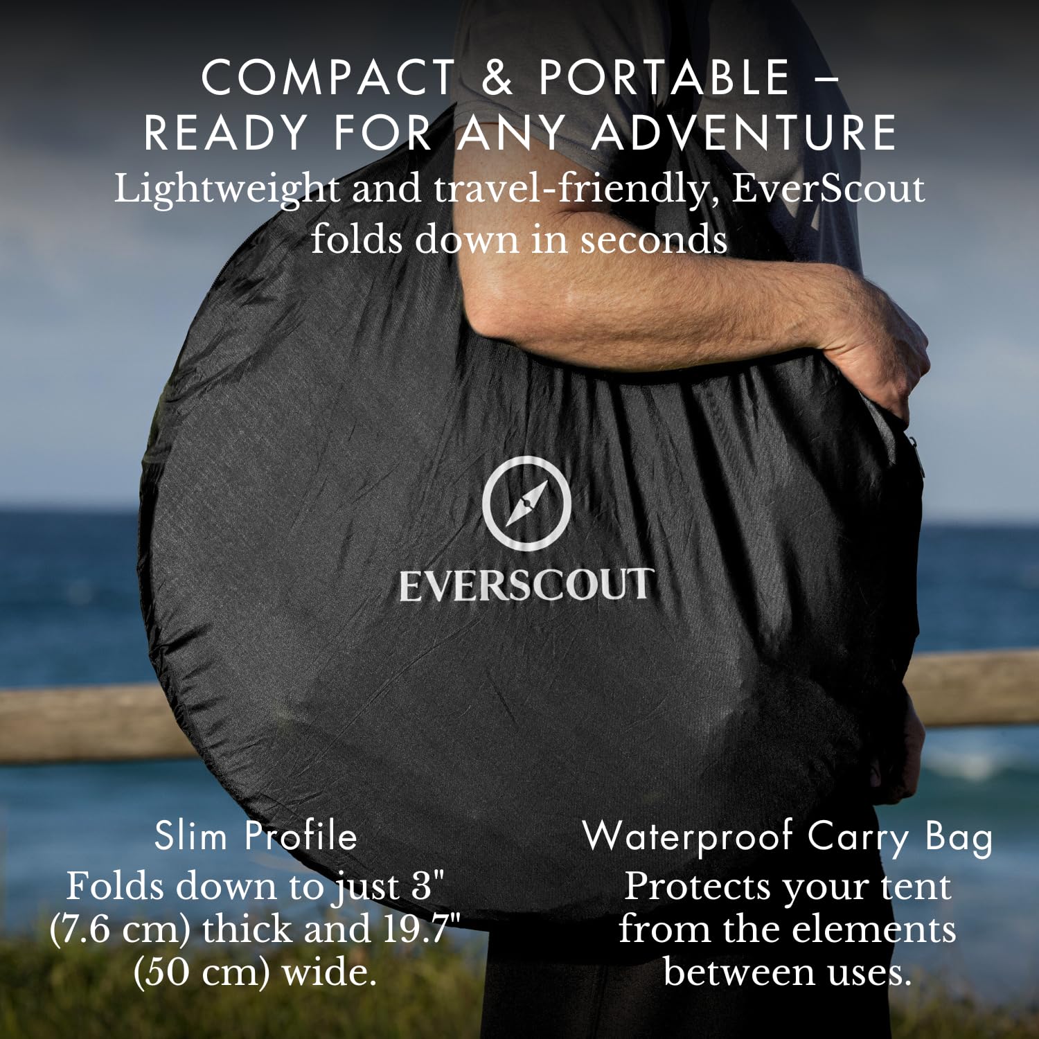 EverScout Pop Up Privacy Tent galvanized steel frame withstands wind.