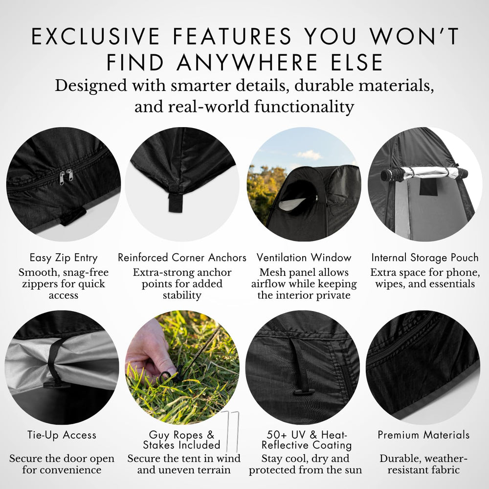EverScout Pop Up Privacy Tent shower-use setup for campsite changes.