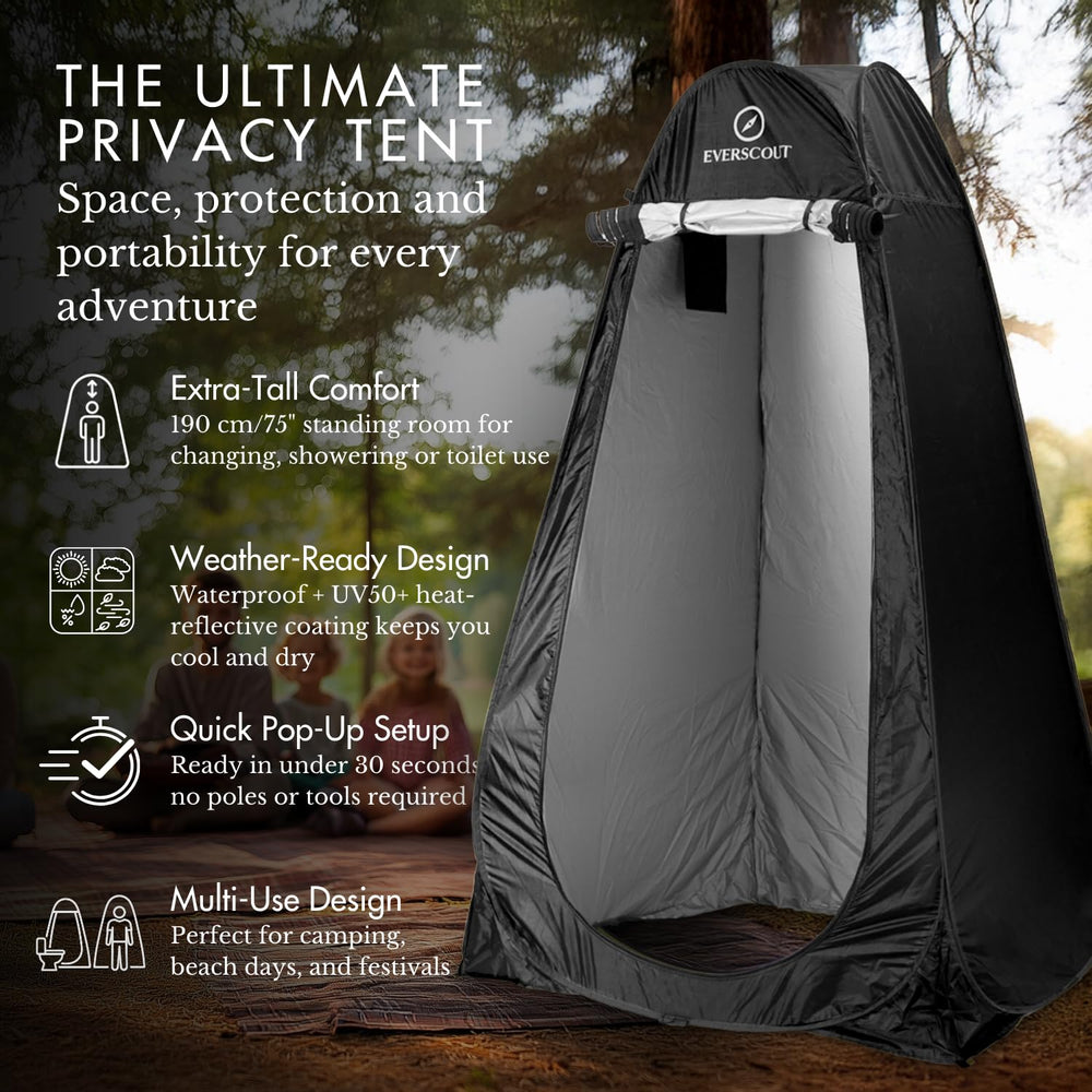 EverScout Pop Up Privacy Tent UV-protective fabric shields sun at the beach.