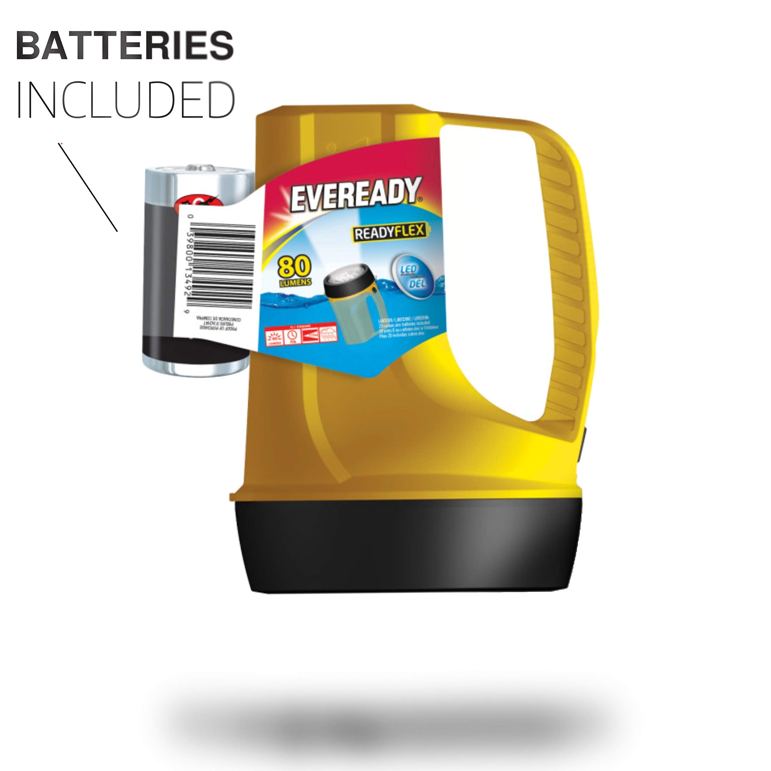 Eveready bright LED lantern provides clear light for outdoor adventures.