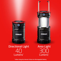 Eveready collapsible lantern delivering 300 lumens and long beam for campsite visibility.