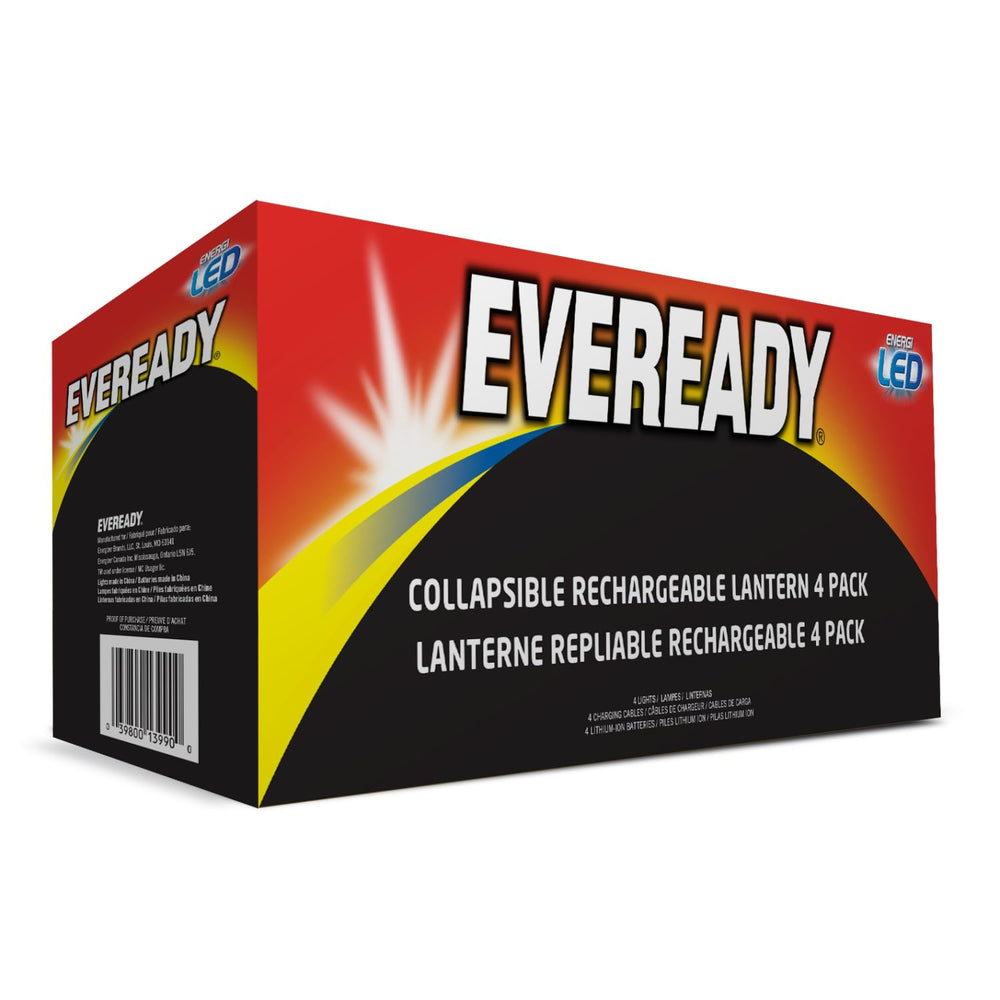 Eveready collapsible lantern can emit an emergency flashing signal for alerts.