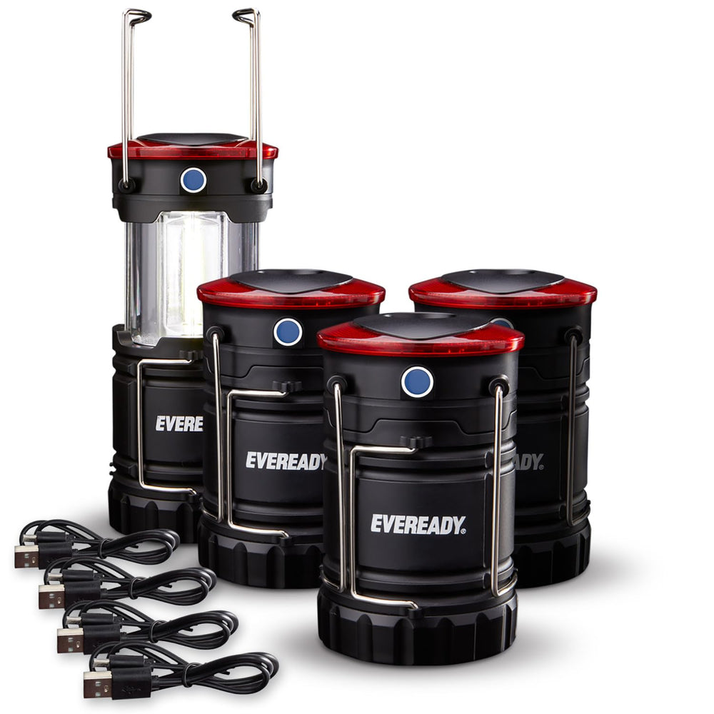 Eveready collapsible lantern packed for camping use and easy setup.