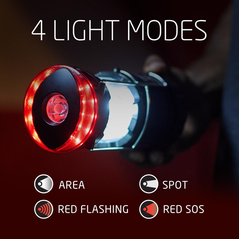 Eveready collapsible lantern USB-rechargeable with micro-USB cable for convenient recharging.
