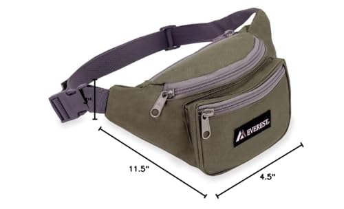 Everest Signature Waist Pack olive on-model view demonstrates compact everyday carry