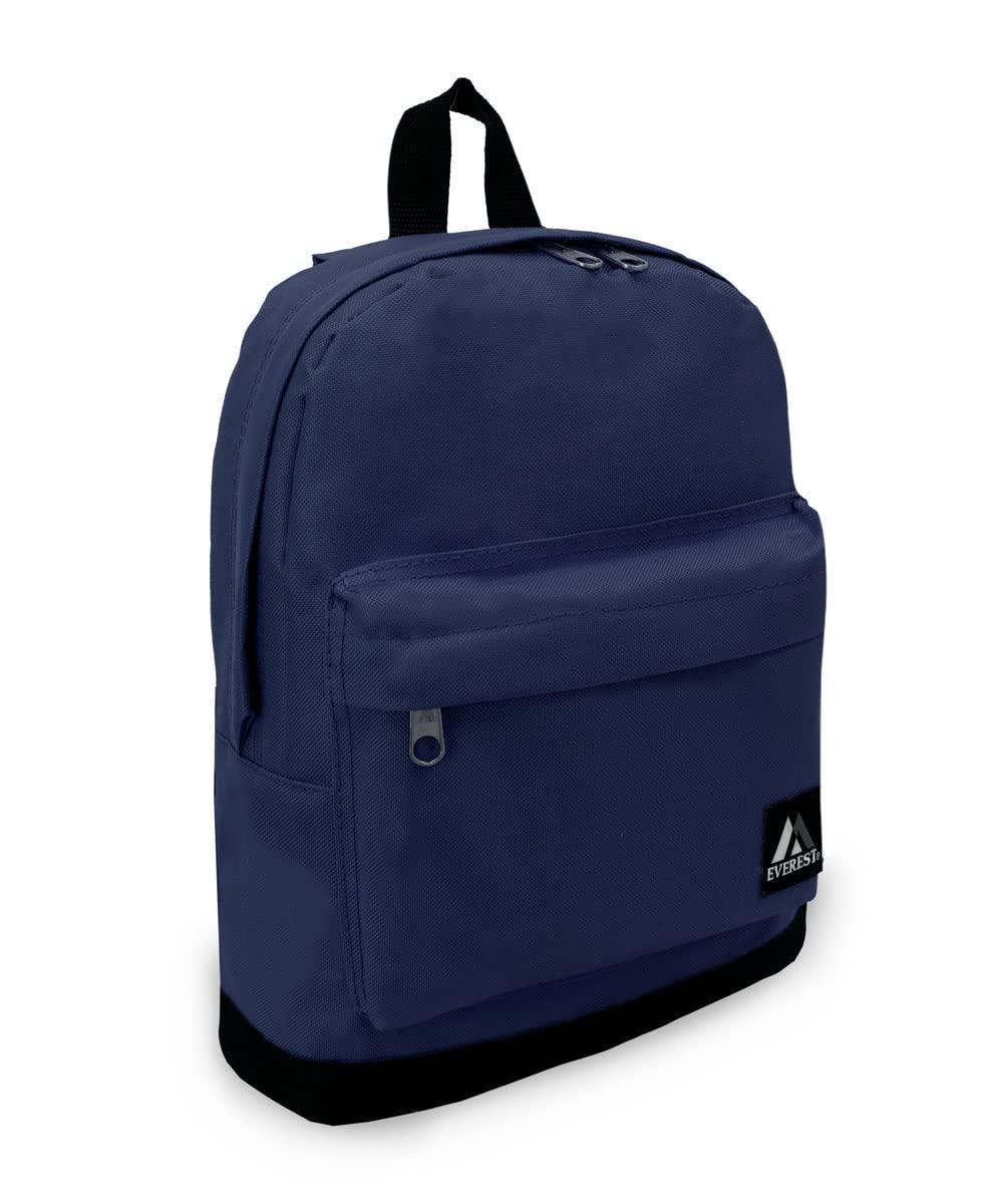 Everest small backpack navy front pocket close-up showing convenient hidden zipper for quick access