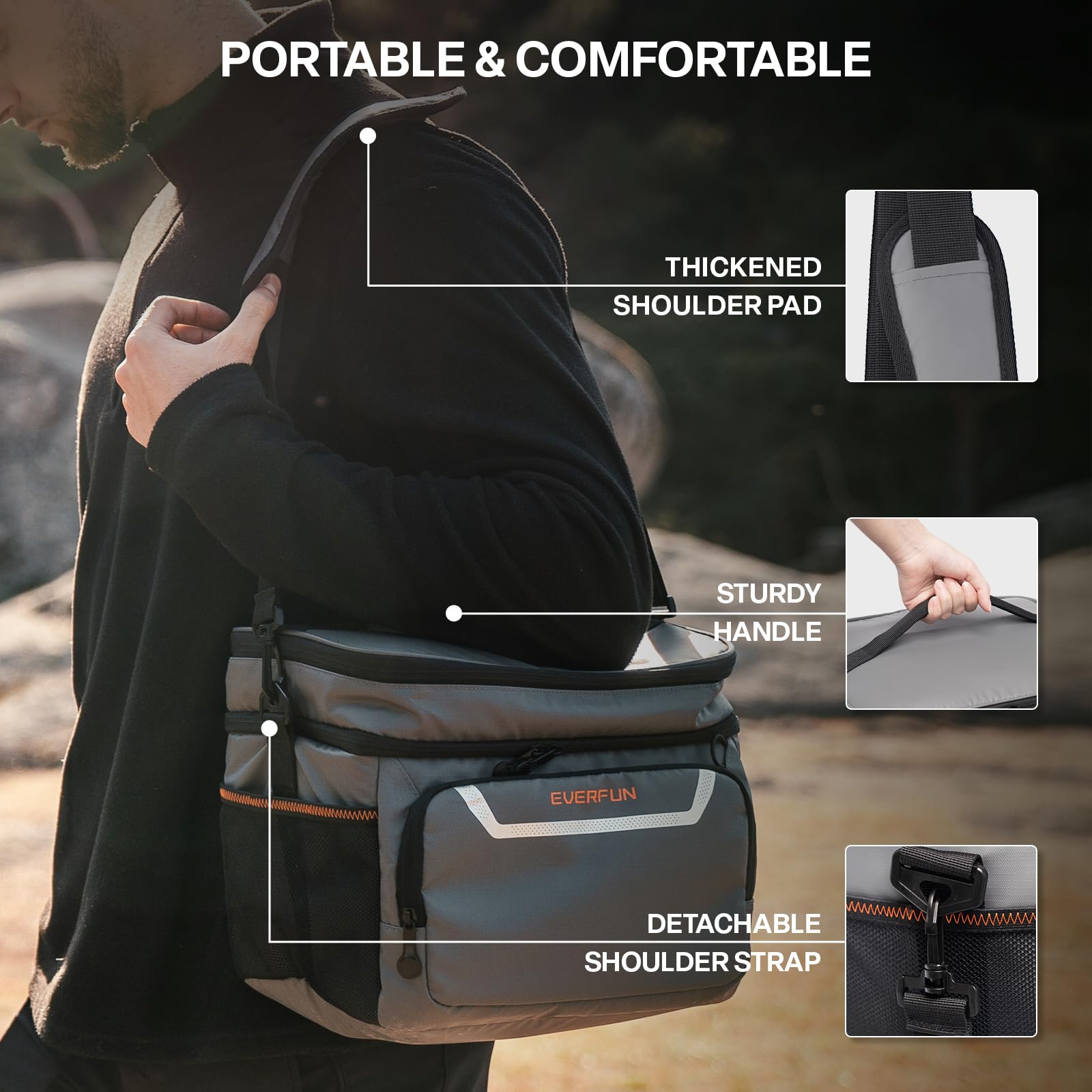 Everfun lunch bag side pocket access highlights quick storage for small essentials.