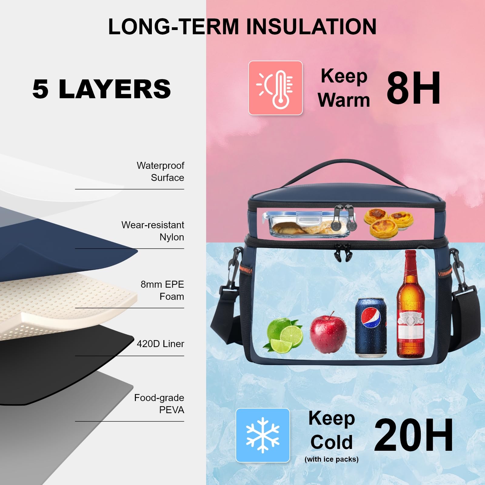 Everfun cooler bag top compartment demonstrates dry separation for delicate foods