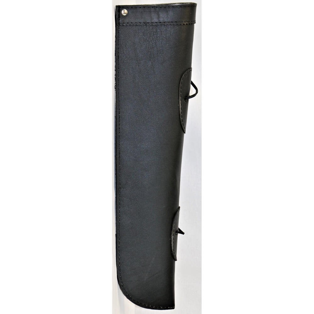 Evergreen Workshop Leather Bass Bow Quiver Black close-up highlights stitching and premium leather detail
