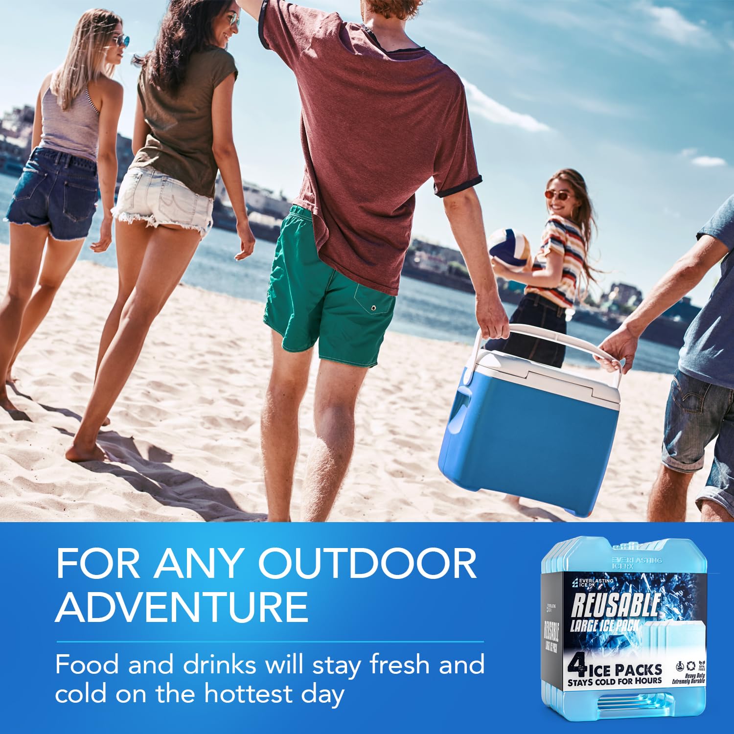 Everlasting Ice RX ice packs cooling drinks on a camping trip