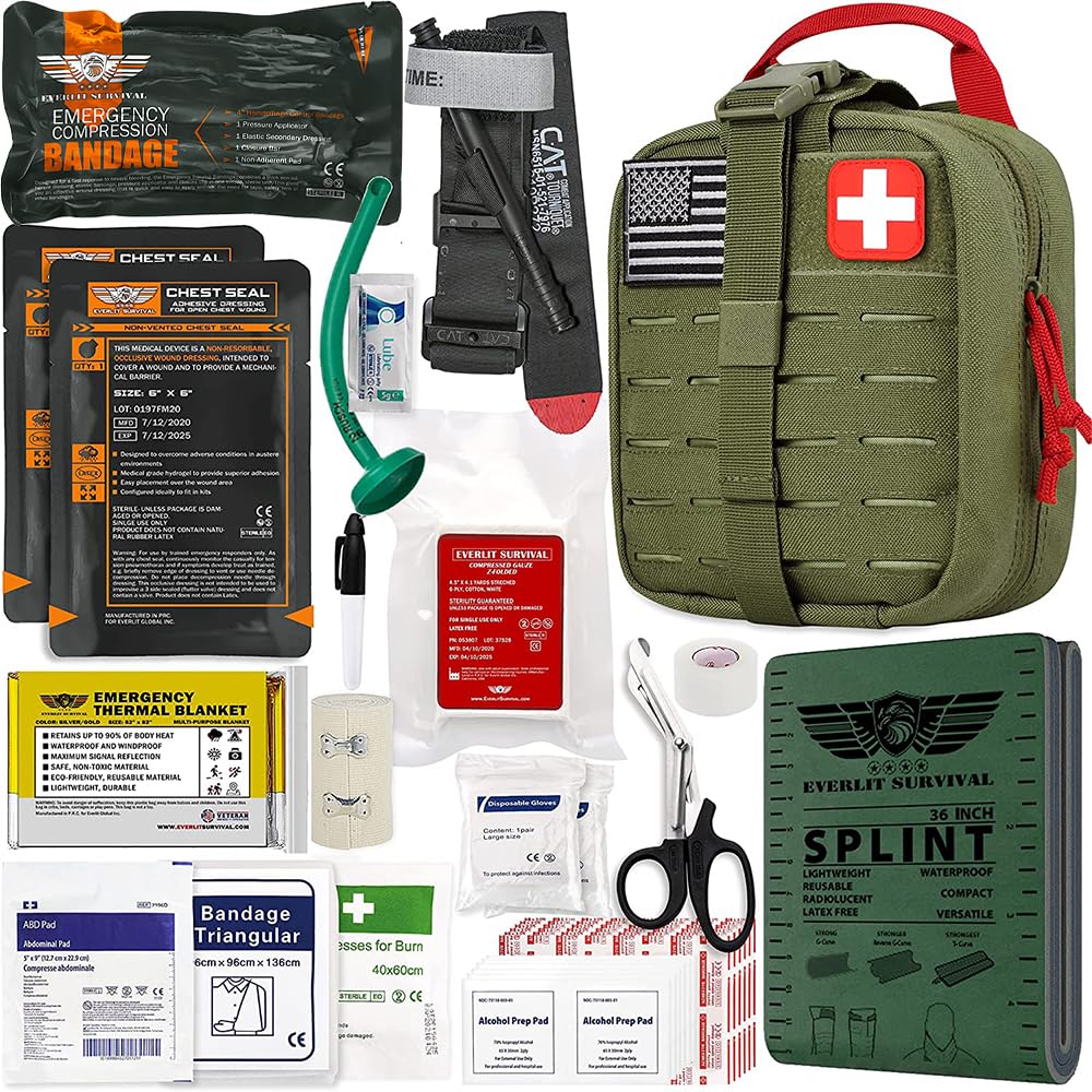 Everlit Advanced Emergency Trauma Kit OD Green Open Pack enables rapid field access.